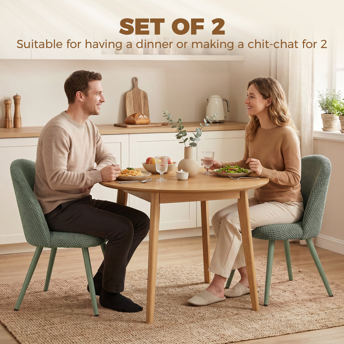 Modern Dining Chairs Set of 2, Velvet Fabric Upholstered Kitchen Chairs with Thick Padded Seat and Backrest, Metal Legs for Dining Room, Kitchen, Home Office, Dark Green