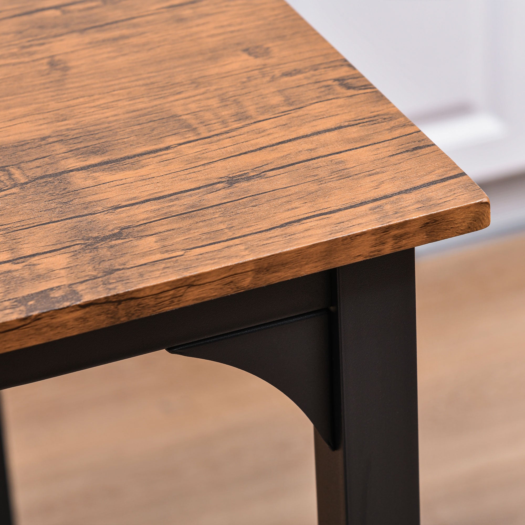 Counter Height Bar Table Set for 4, Square Kitchen Table & Chairs Set w/ Footrest, Walnut