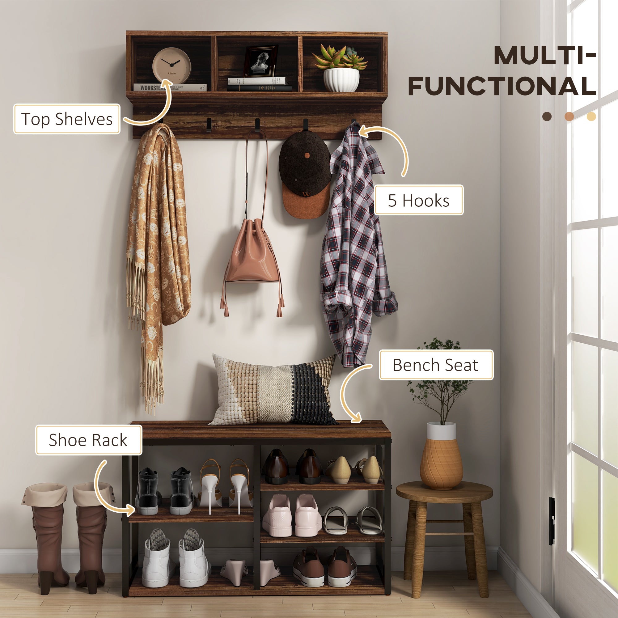 2-in-1 Entryway Storage Set with Shoe Bench and Coat Rack, Hall Tree with Storage Bench