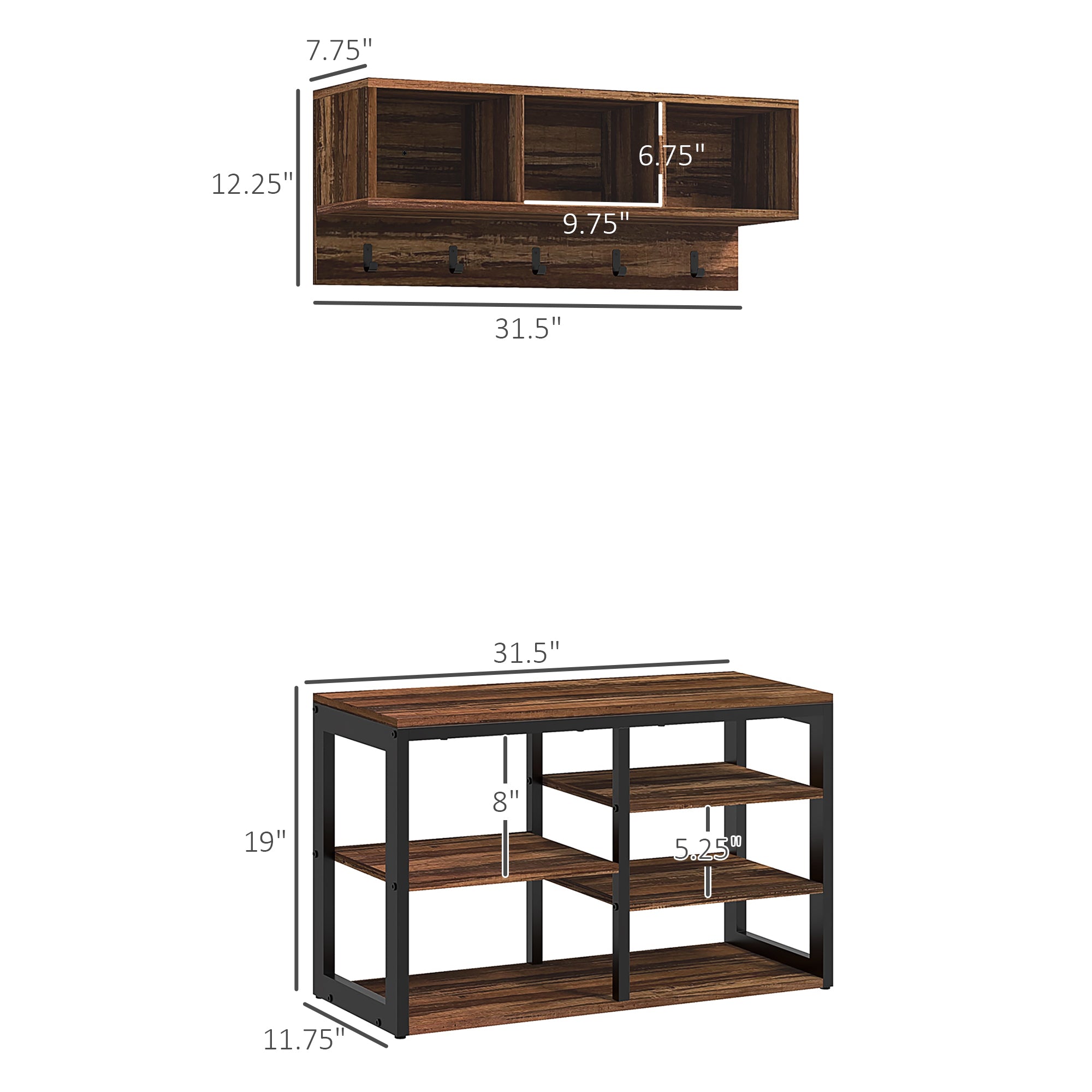 2-in-1 Entryway Storage Set with Shoe Bench and Coat Rack, Hall Tree with Storage Bench