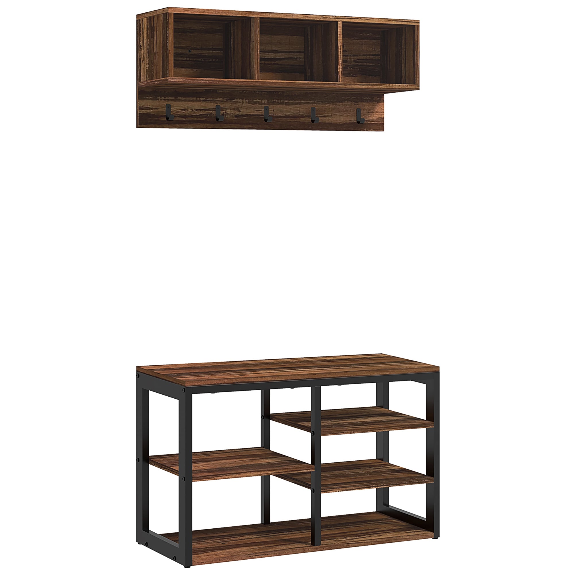 2-in-1 Entryway Storage Set with Shoe Bench and Coat Rack, Hall Tree with Storage Bench