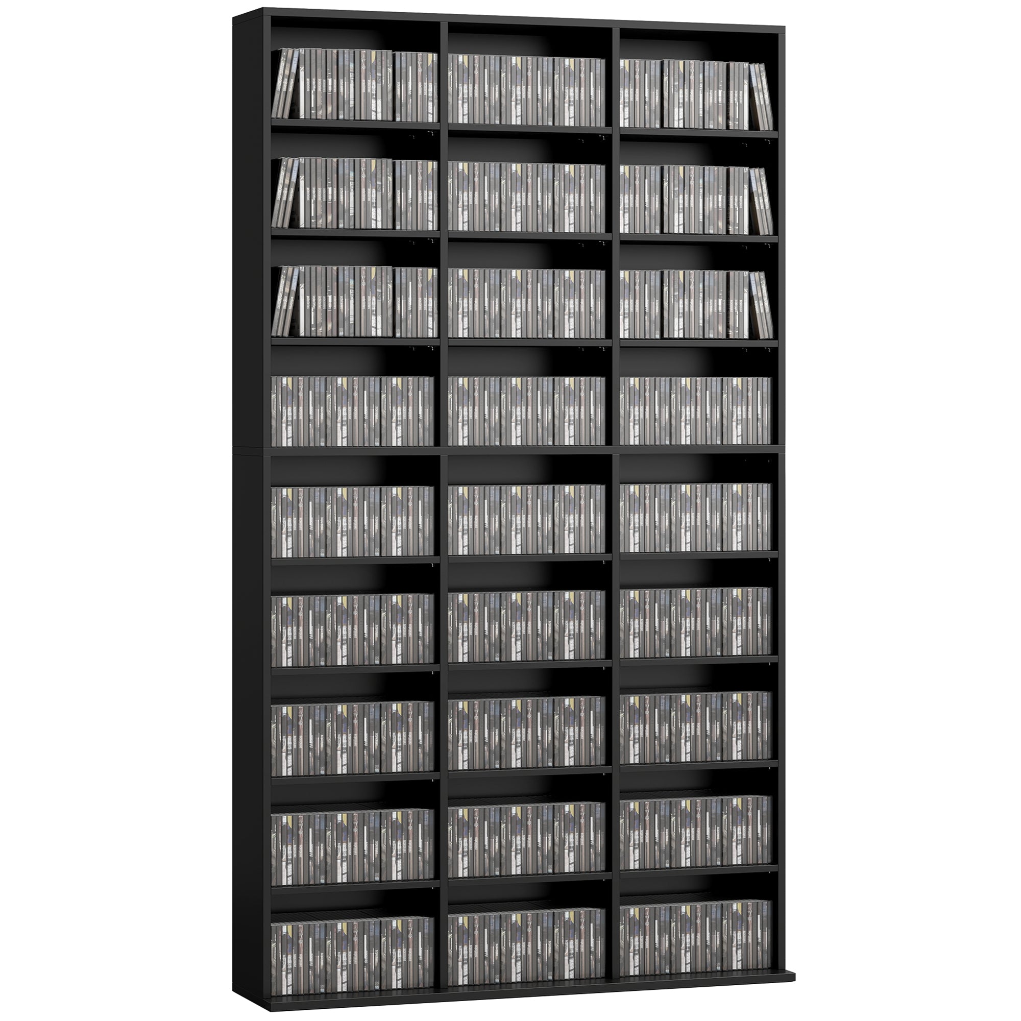 835 CD/500 DVD Storage Unit, Blu-ray Media Storage Shelf with 27 Compartments and 21 Adjustable Shelves, CD Tower for Living Room, Bedroom, Office, Black
