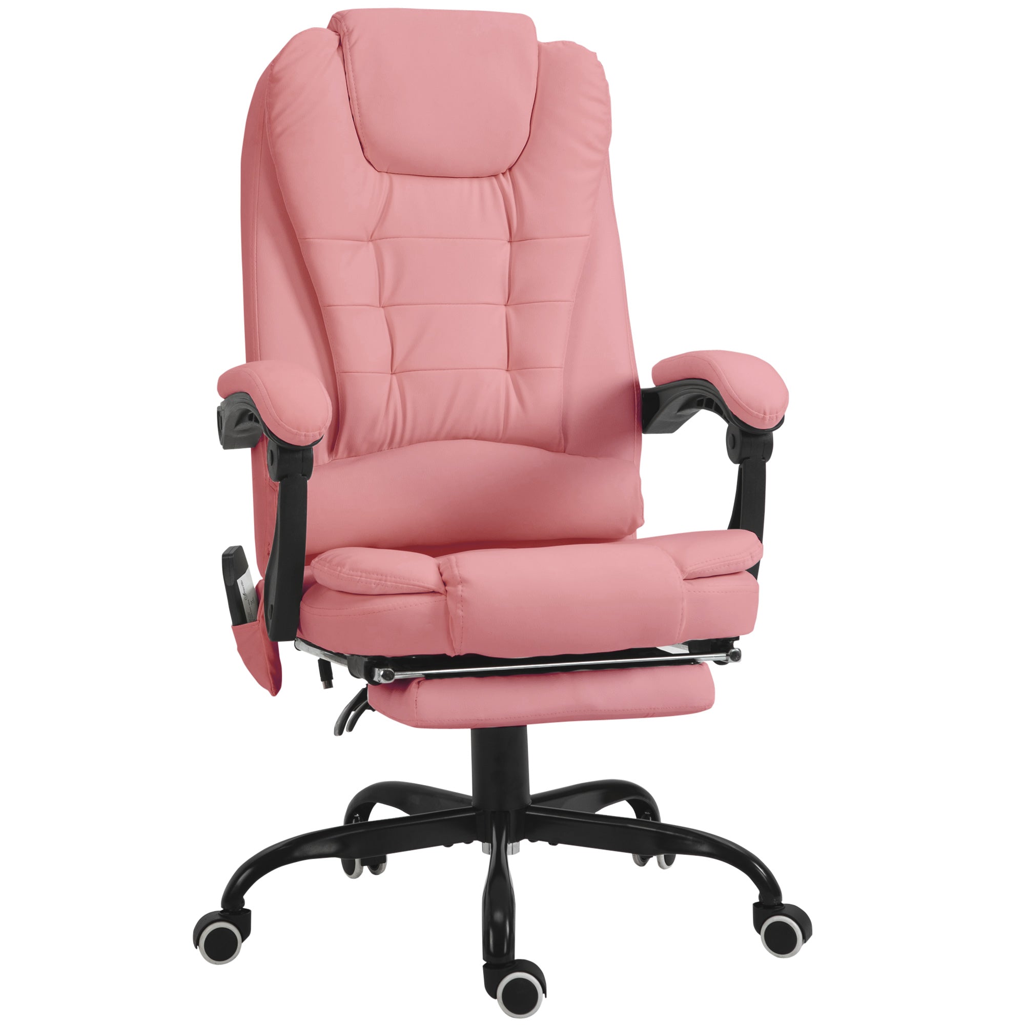 7-Point Massage Office Chair w/ Lumbar Support, Footrest & Adjustable Height, Pink