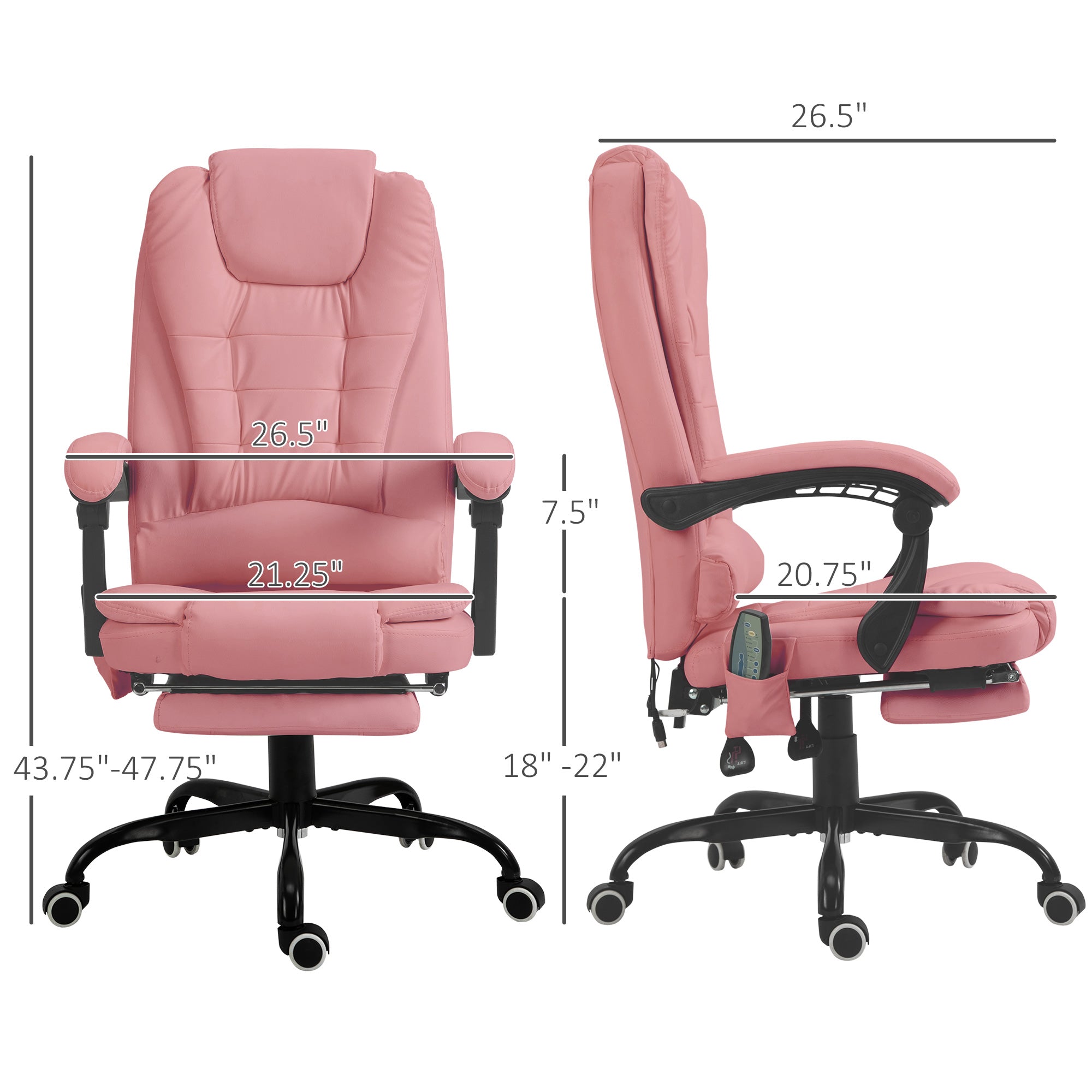 7-Point Massage Office Chair w/ Lumbar Support, Footrest & Adjustable Height, Pink