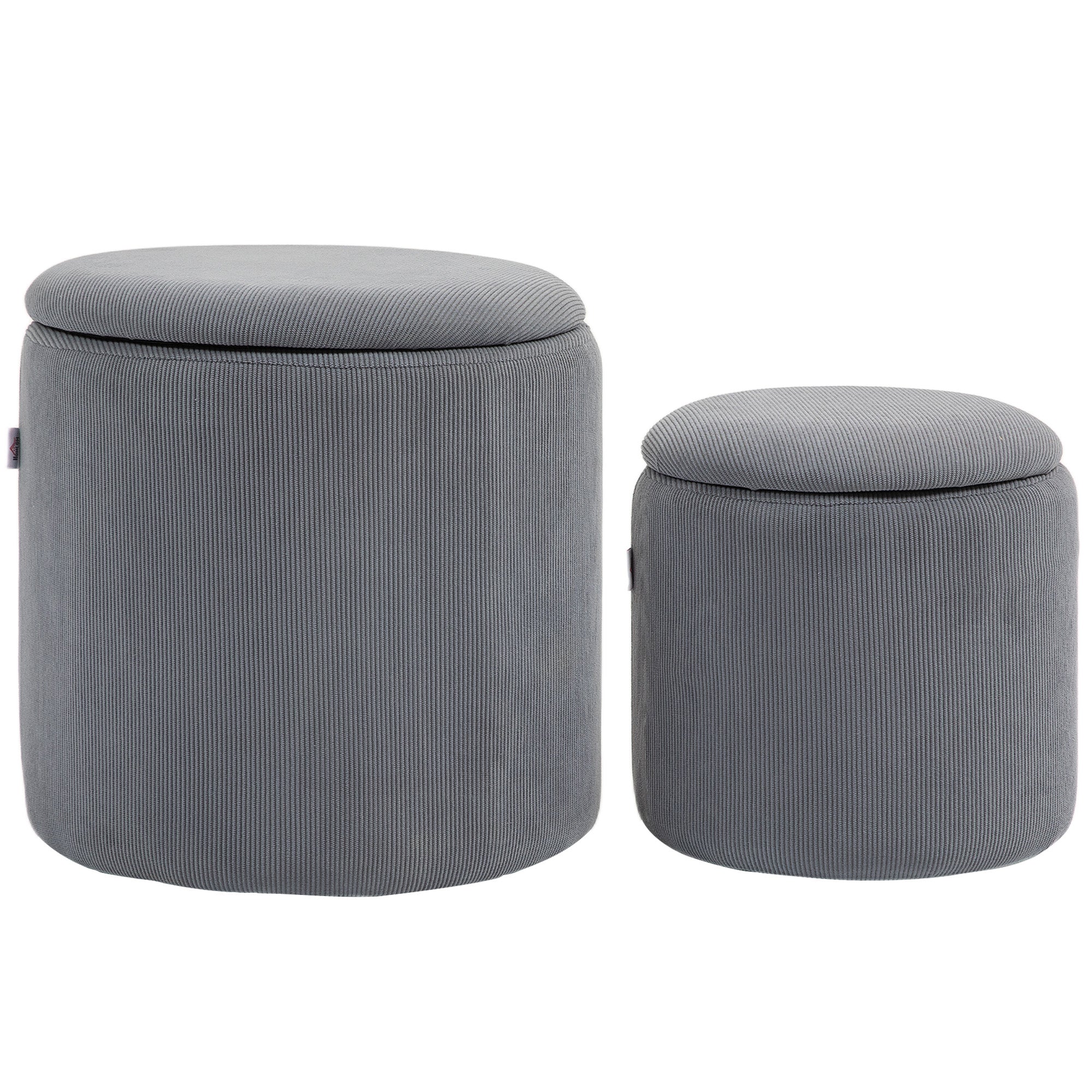 HOMCOM Modern Storage Ottoman with Removable Lid, Fabric Storage Stool, Foot Stool, Dressing Table Stool, Set of 2, Light Grey