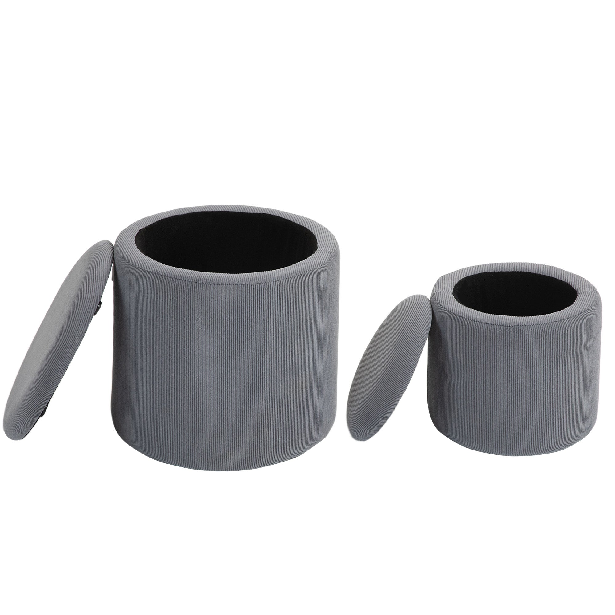 HOMCOM Modern Storage Ottoman with Removable Lid, Fabric Storage Stool, Foot Stool, Dressing Table Stool, Set of 2, Light Grey