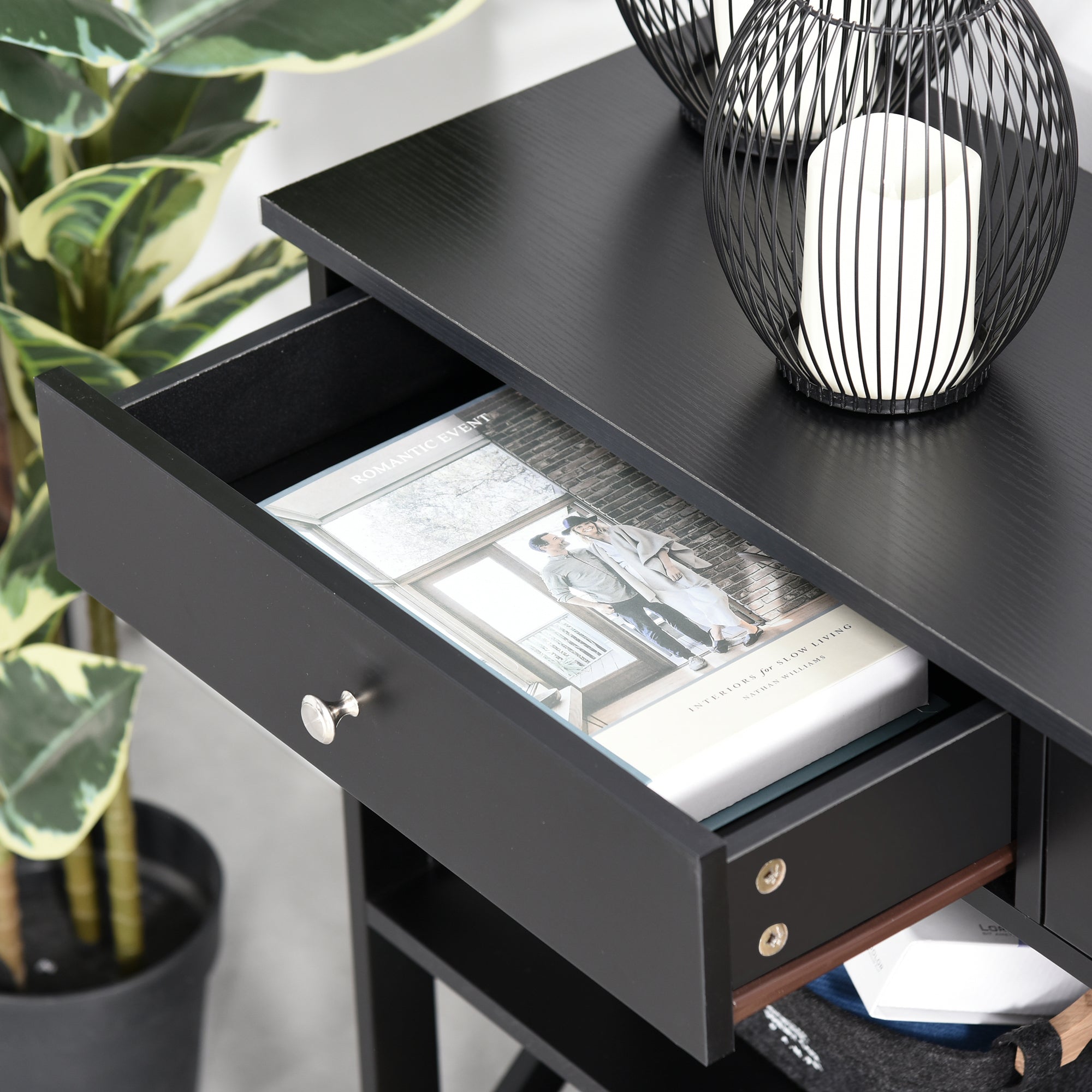HOMCOM Console Table Sofa Side Desk with Storage Shelves Drawers X Frame for Living Room Entryway Black