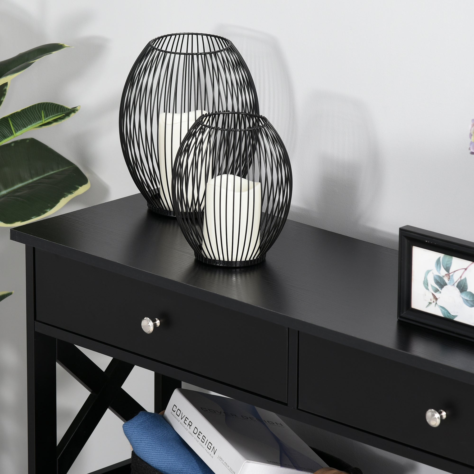 HOMCOM Console Table Sofa Side Desk with Storage Shelves Drawers X Frame for Living Room Entryway Black