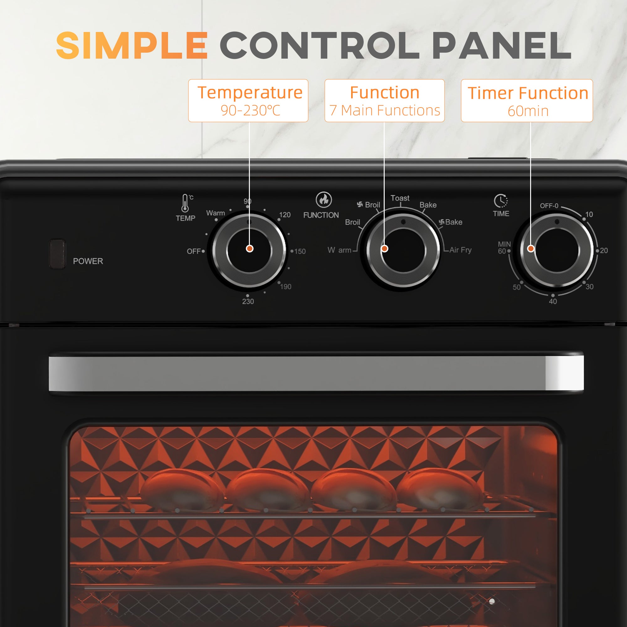 HOMCOM Mini Oven, 20L Air Fryer Oven with Timer, Countertop Convection Oven with Double Layered Glass Door and Adjustable Temp, Oil-Less Cooking, Dishwasher safe Accessory, 1400W