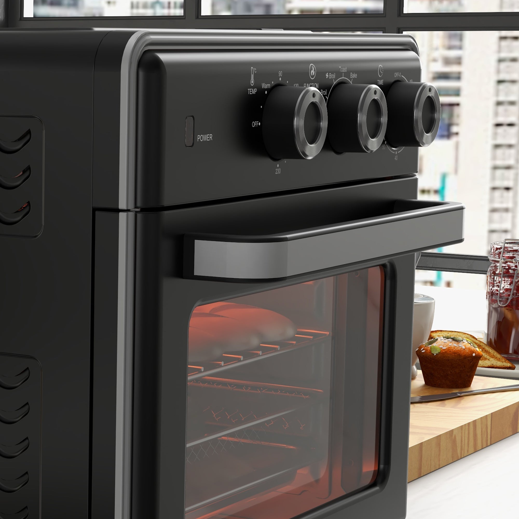 HOMCOM Mini Oven, 20L Air Fryer Oven with Timer, Countertop Convection Oven with Double Layered Glass Door and Adjustable Temp, Oil-Less Cooking, Dishwasher safe Accessory, 1400W