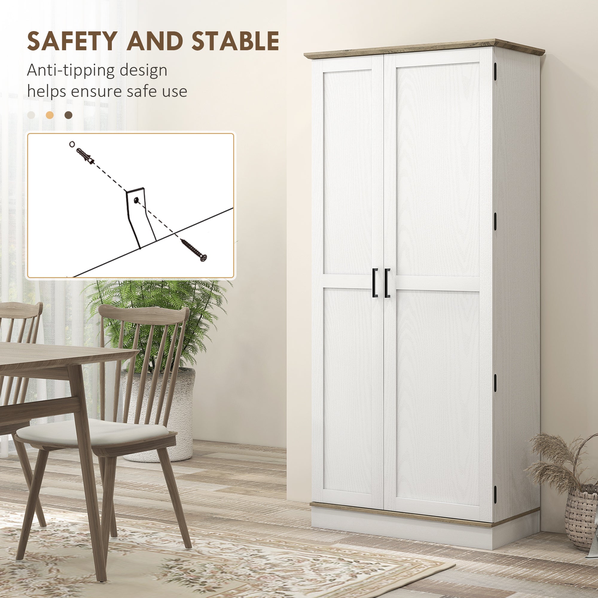 70" Tall Kitchen Pantry Storage Cabinet with Spice Racks & Adjustable Shelves, white