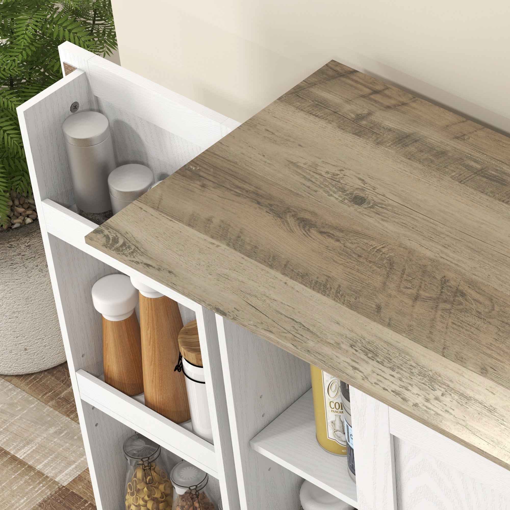 70" Tall Kitchen Pantry Storage Cabinet with Spice Racks & Adjustable Shelves, white