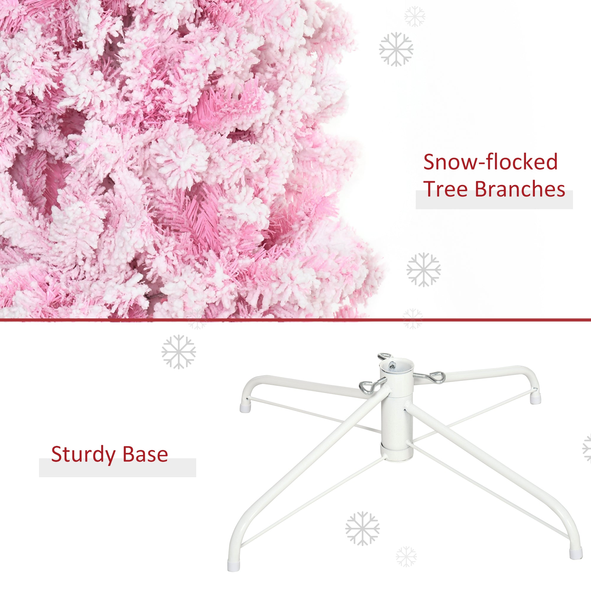 6ft Tall Unlit Snow Flocked Artificial Christmas Tree Slim Pencil Xmas Tree with Realistic Branches Pink