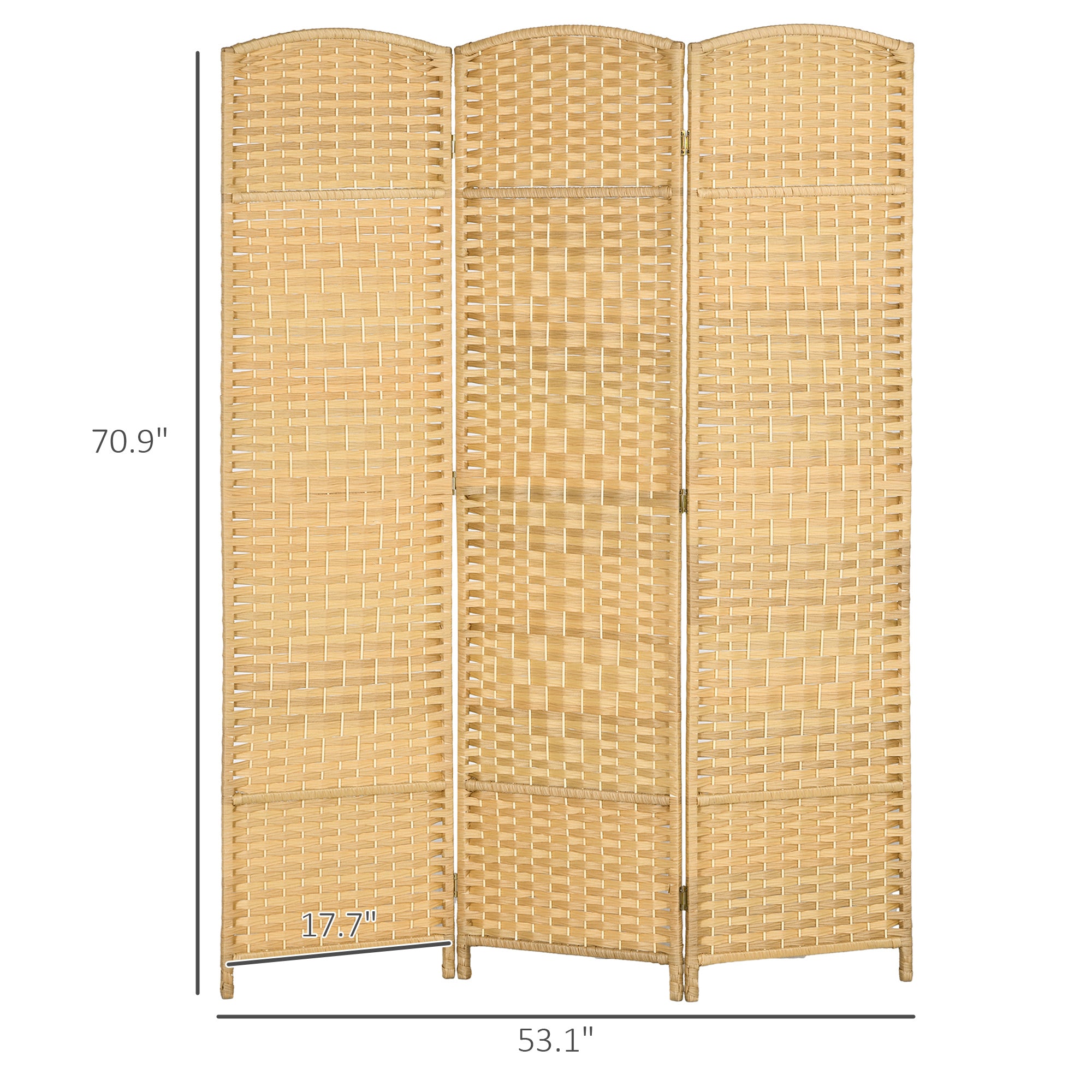 3 Panel 6' Tall Privacy Screen Freestanding Wood Partition, Nature Wood