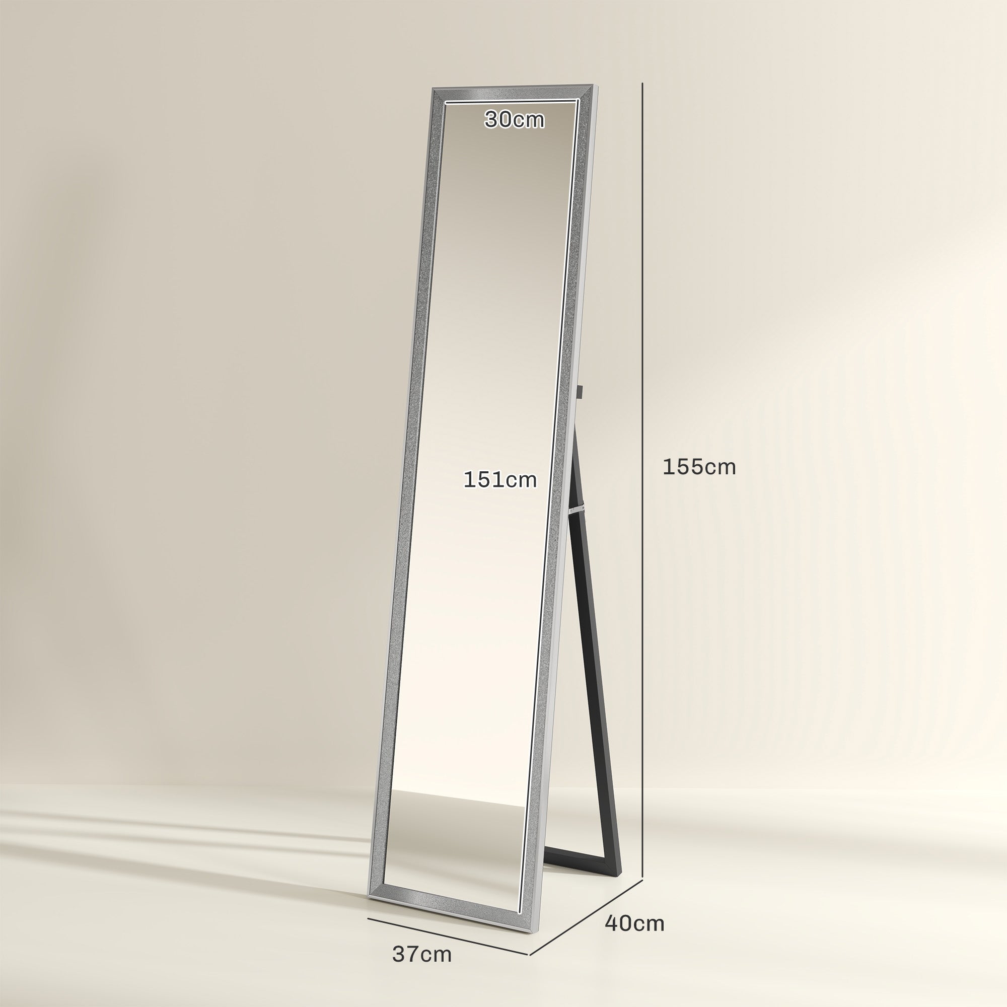 HOMCOM Full Length Mirror, 37 x 157cm Wall Mounted, Leaning, Free Standing Mirror, Framed Full Body Mirror for Living Room, Bedroom, Silver