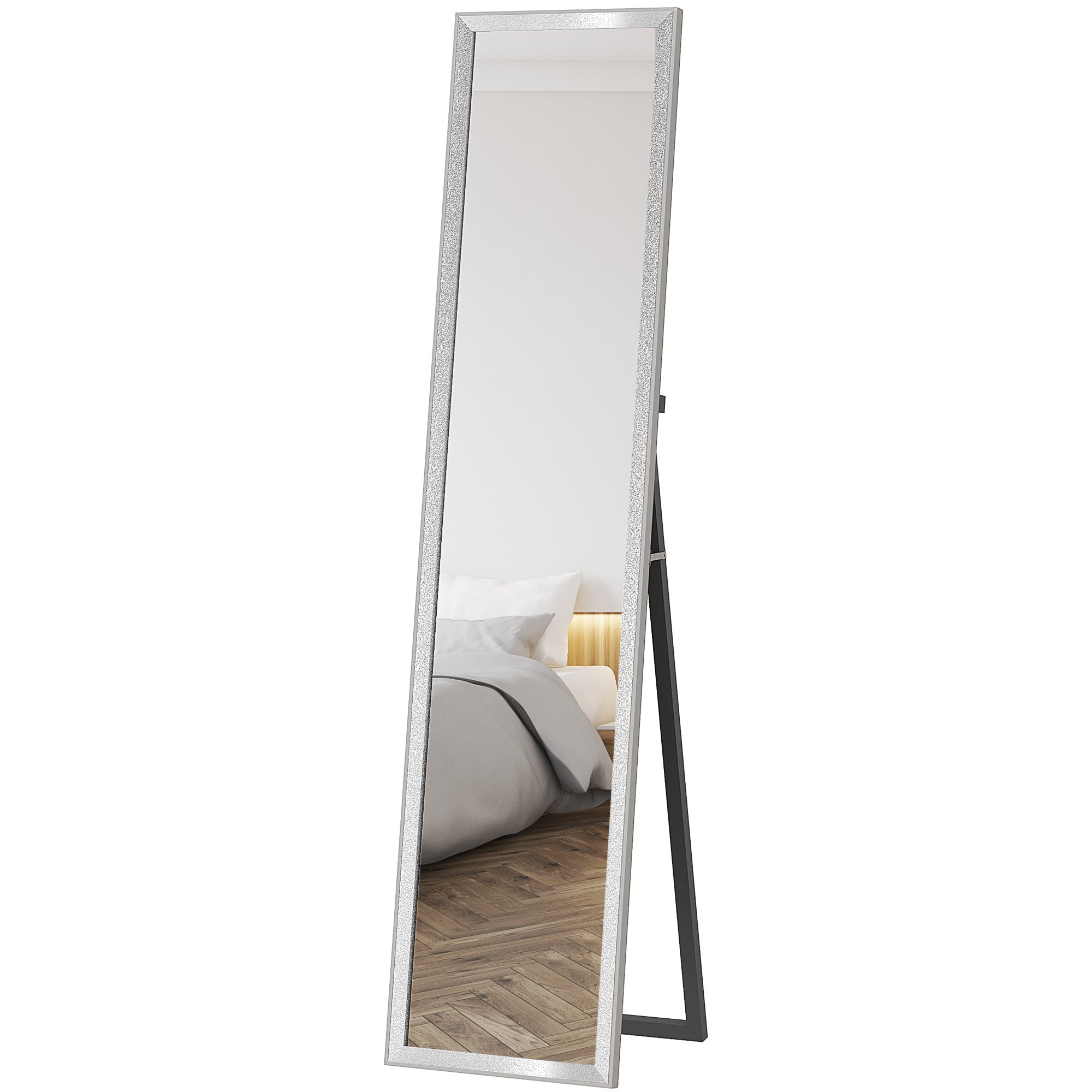HOMCOM Full Length Mirror, 37 x 157cm Wall Mounted, Leaning, Free Standing Mirror, Framed Full Body Mirror for Living Room, Bedroom, Silver