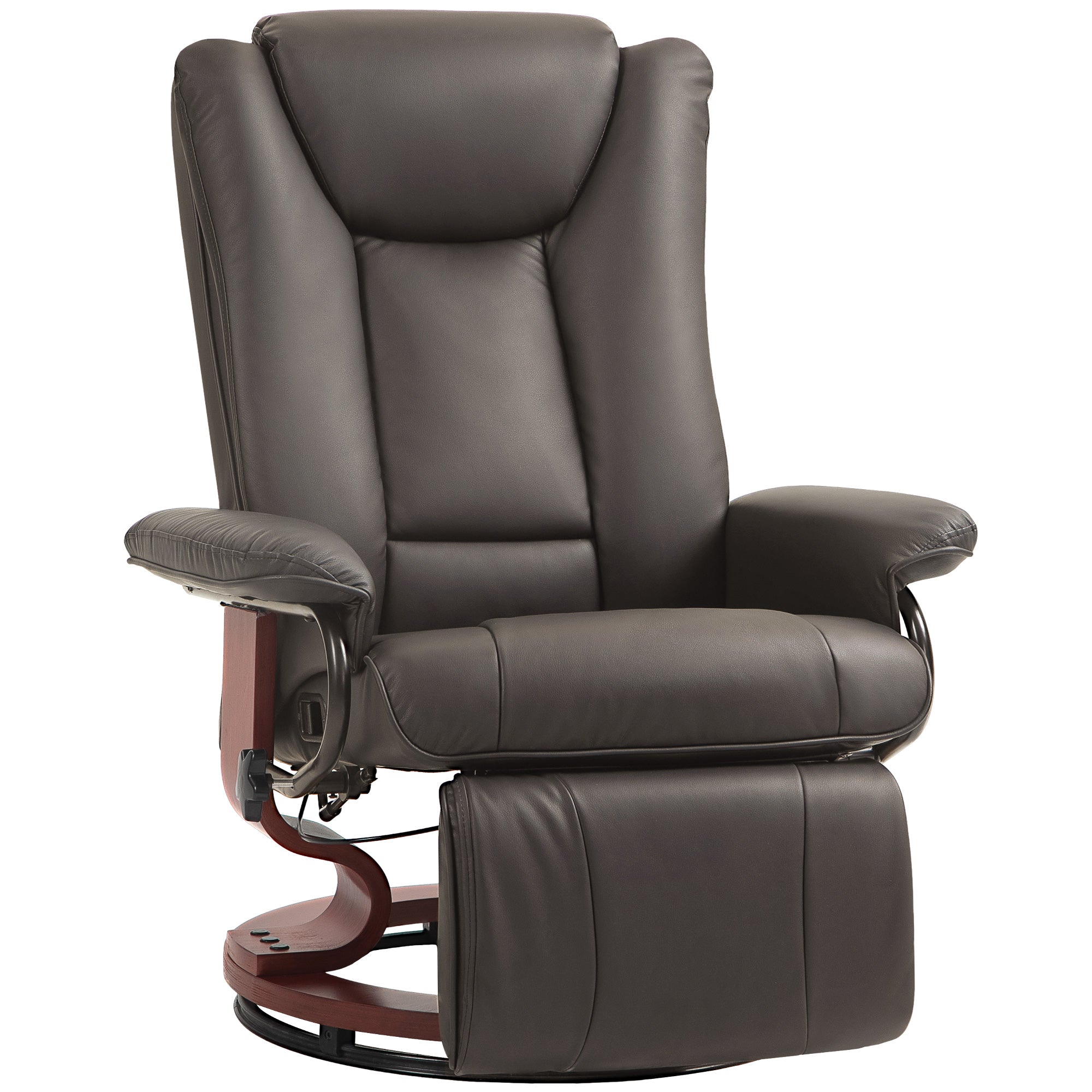 Modern RV Recliner Chair, PU Leather Swivel Recliner Armchair w/ Footrest, Brown