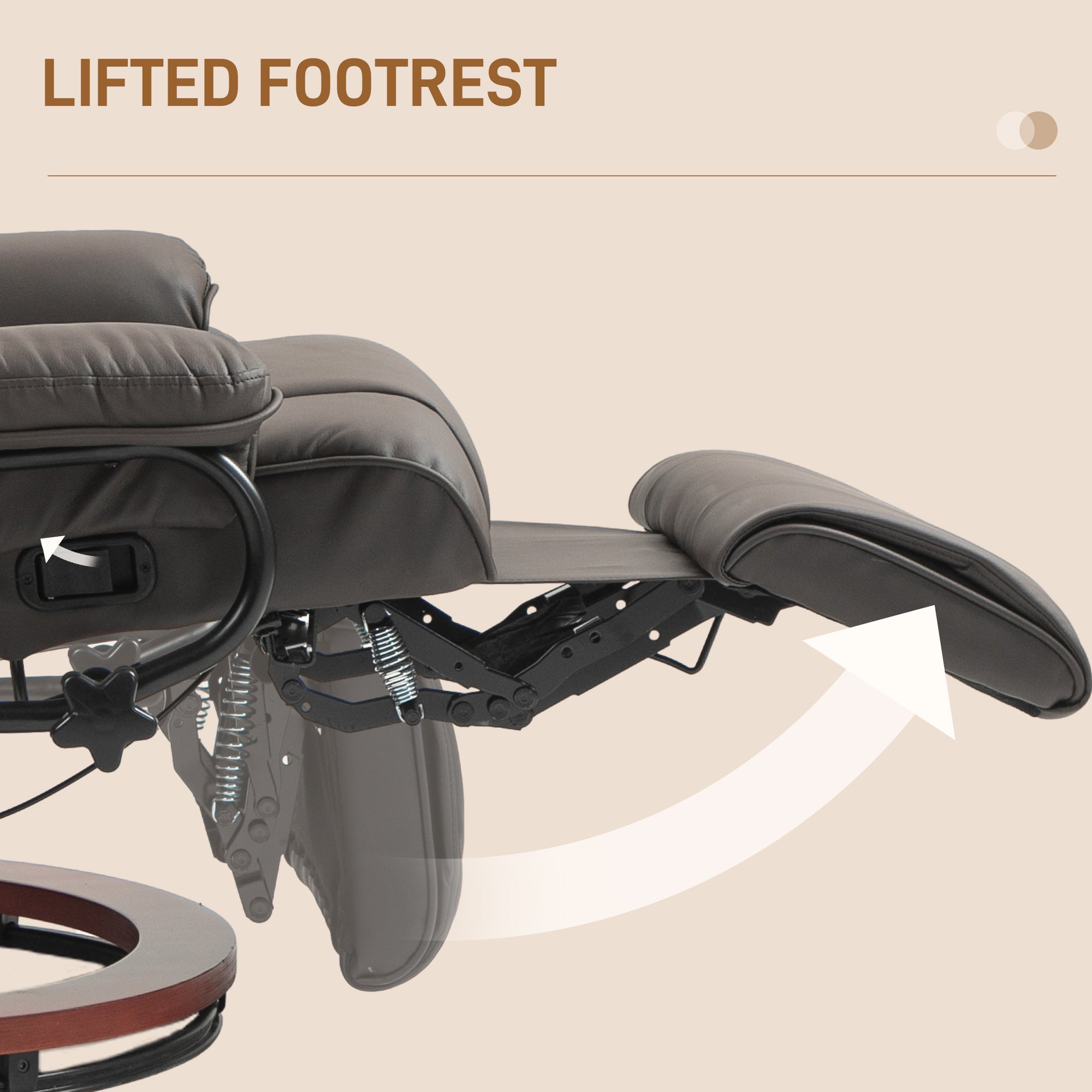 Modern RV Recliner Chair, PU Leather Swivel Recliner Armchair w/ Footrest, Brown