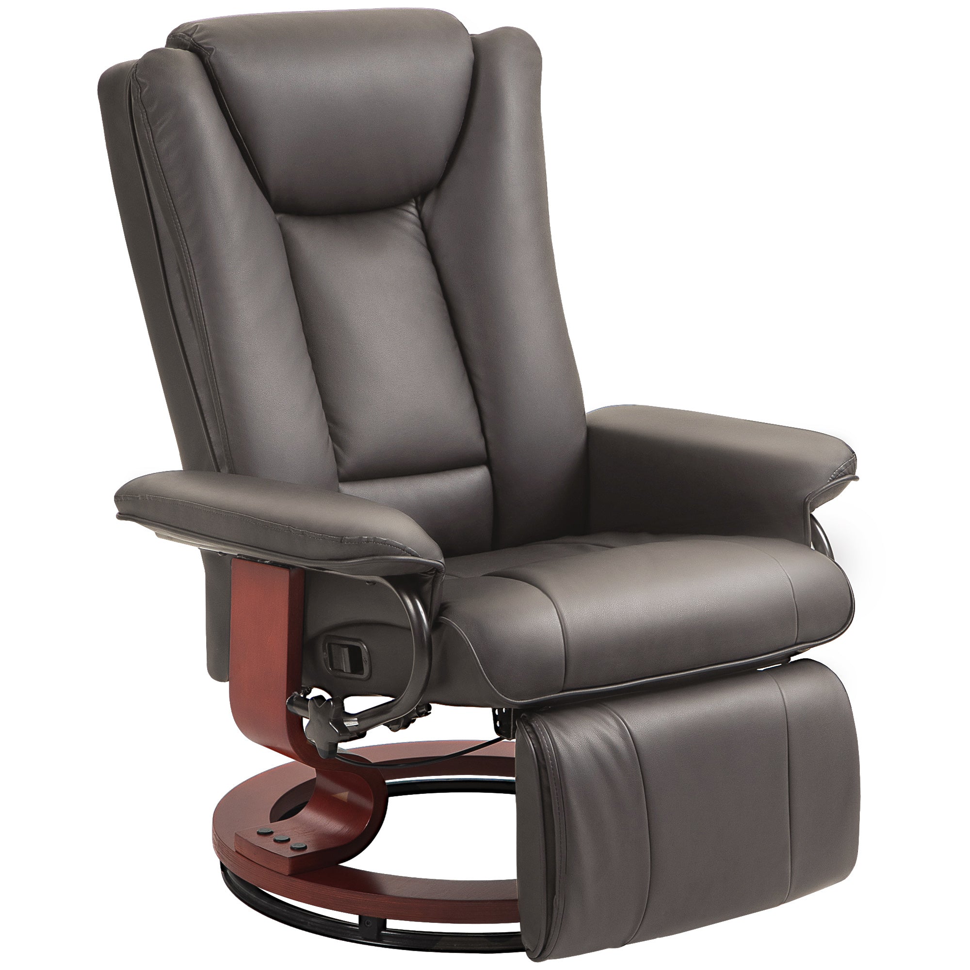 Modern RV Recliner Chair, PU Leather Swivel Recliner Armchair w/ Footrest, Brown