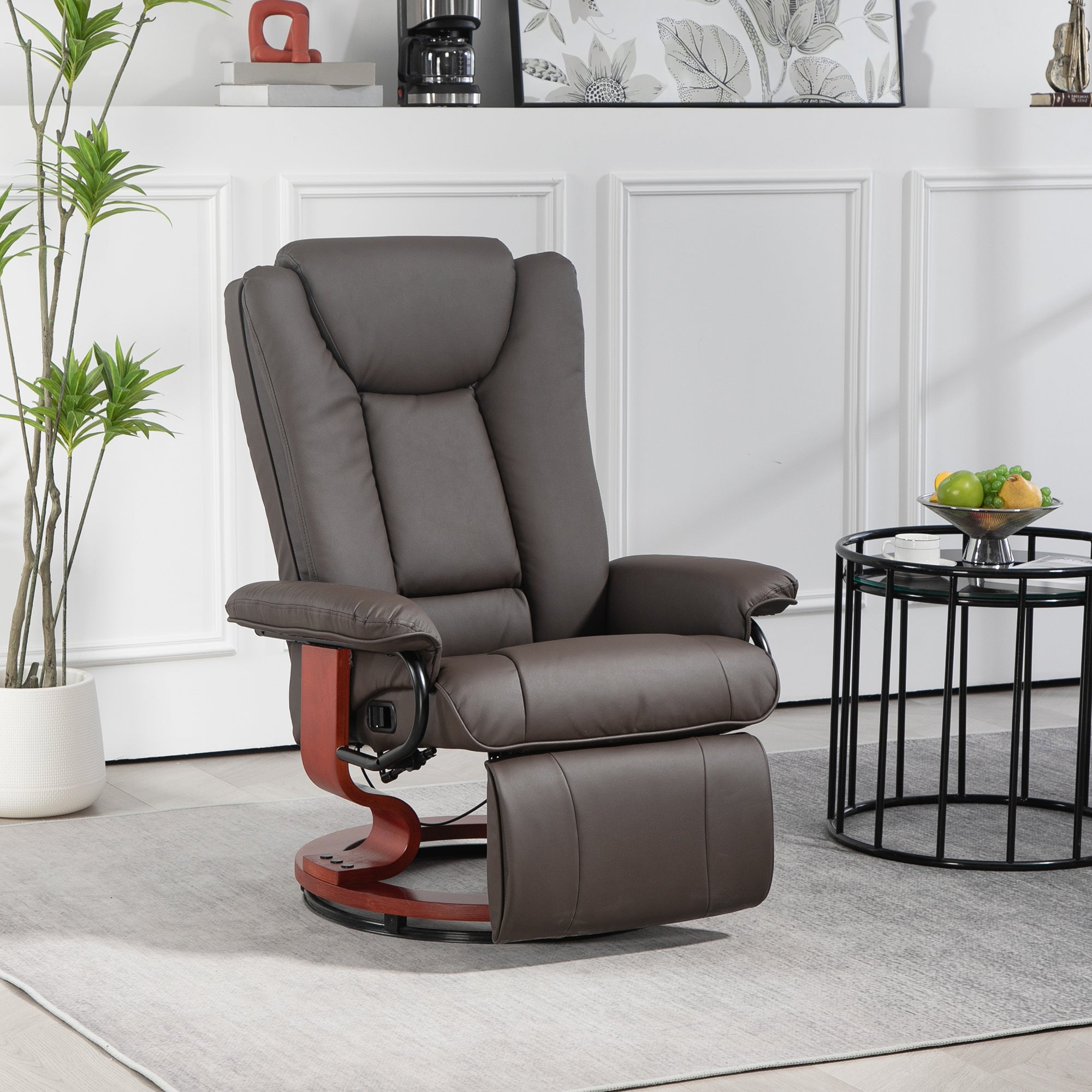Modern RV Recliner Chair, PU Leather Swivel Recliner Armchair w/ Footrest, Brown