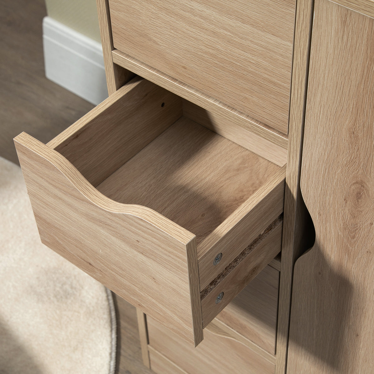 HOMCOM Bathroom Floor Cabinet, Freestanding Storage Unit with 4 Drawers and Door Cupboard for Living Room, Kitchen, Bedroom, Natural
