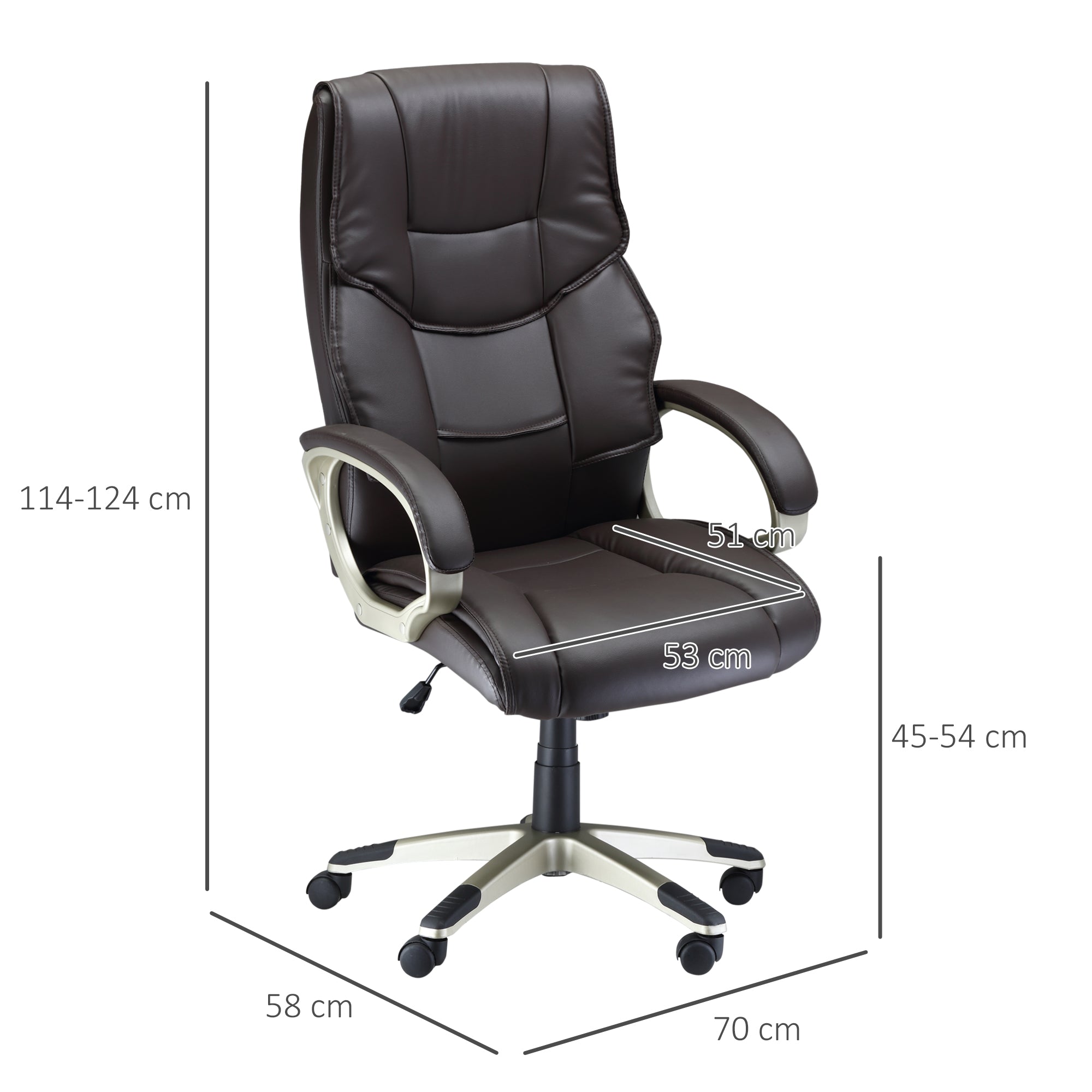 HOMCOM High Back Computer Office Chair Faux Leather Swivel Desk Chair with Adjustable Height Rocking Function Brown