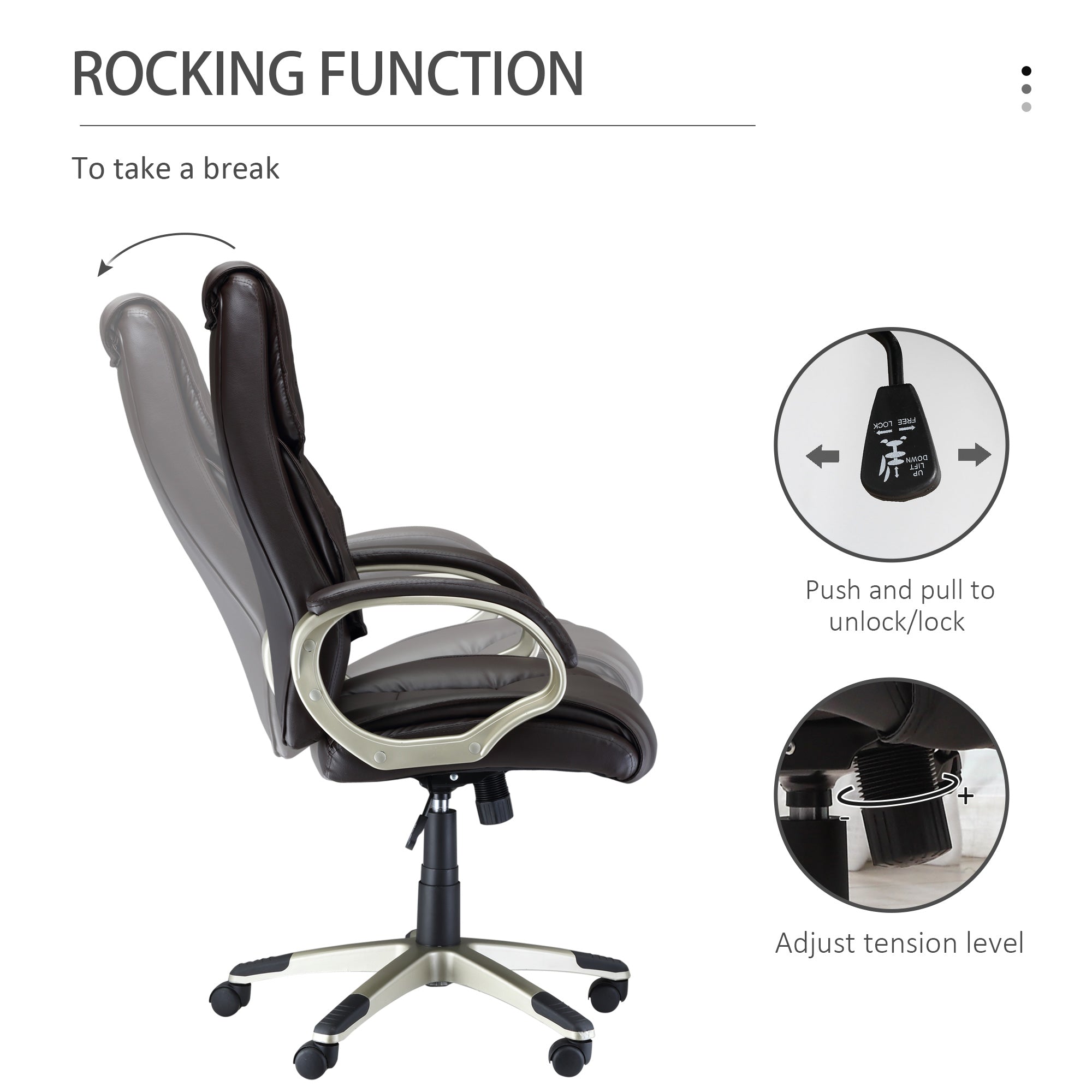 HOMCOM High Back Computer Office Chair Faux Leather Swivel Desk Chair with Adjustable Height Rocking Function Brown