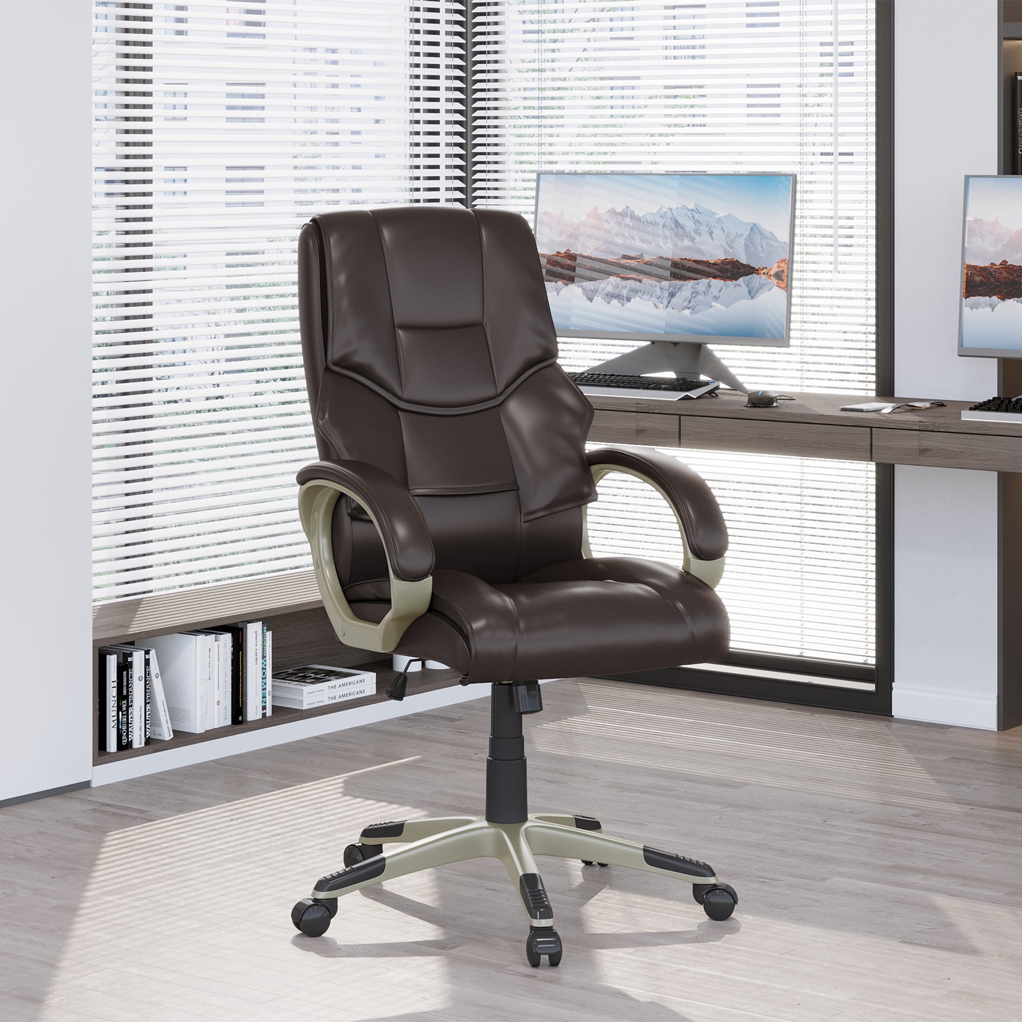 HOMCOM High Back Computer Office Chair Faux Leather Swivel Desk Chair with Adjustable Height Rocking Function Brown