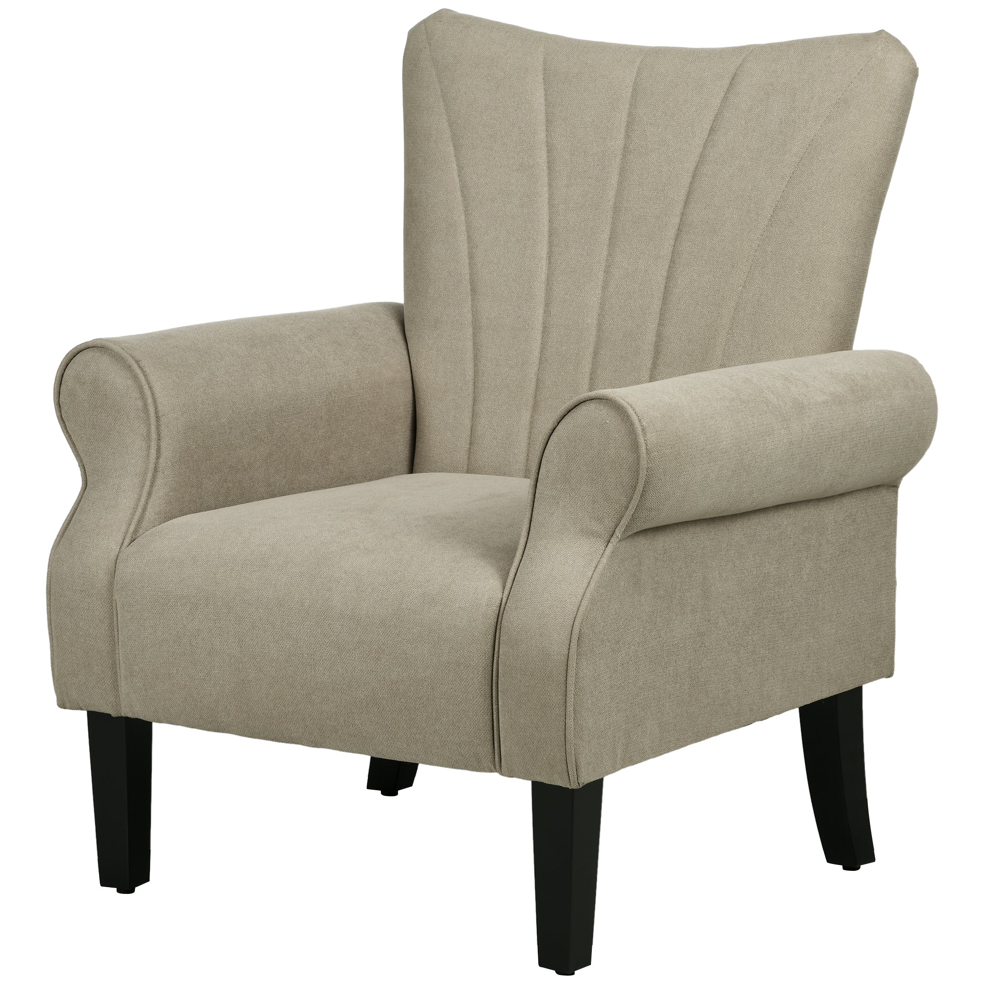 HOMCOM Armchair, Upholstered Modern Accent Chair with High Back, Rolled Arms and Wood Legs, Soft Thick Padded Living Room Chair, Beige