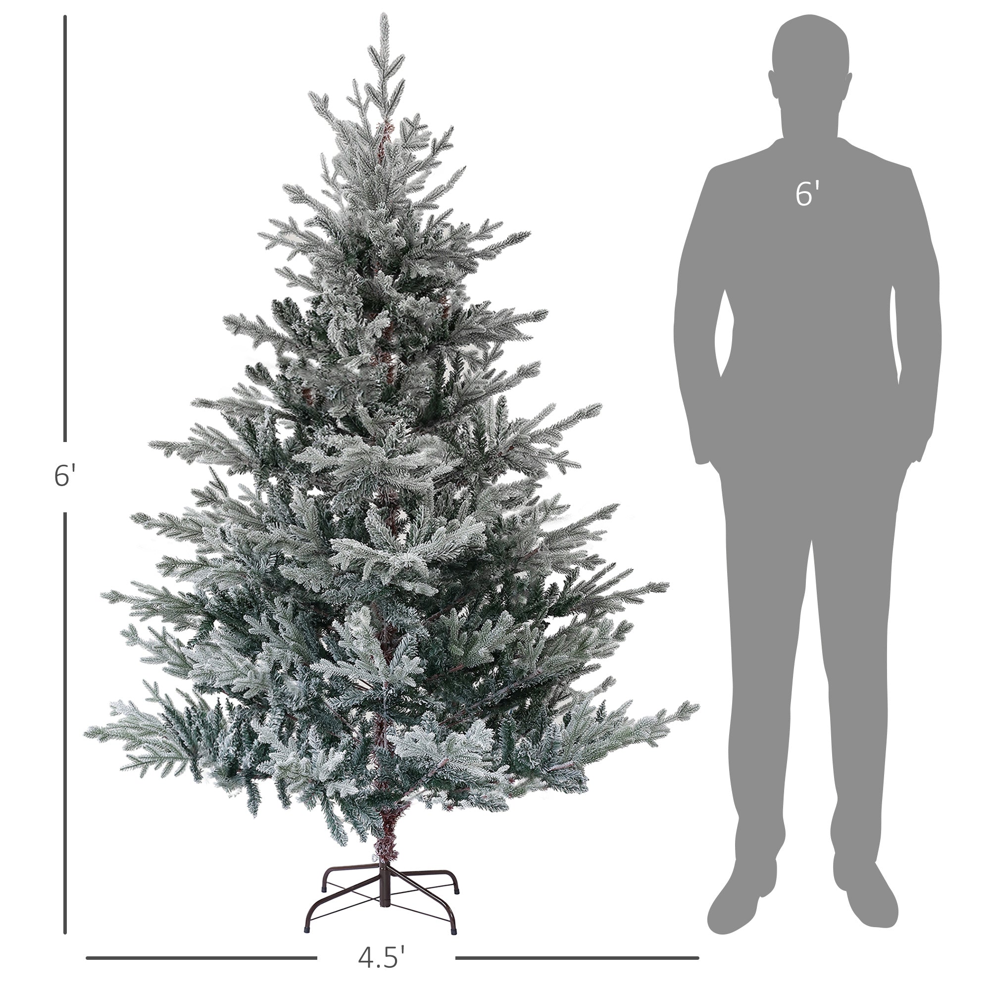 6ft Nordic Pine Artificial Christmas Tree with 795 Snow Flocked Tips, Foldable Metal Stand, Easy Assembly, Hinged Xmas Tree for Home Office Holiday