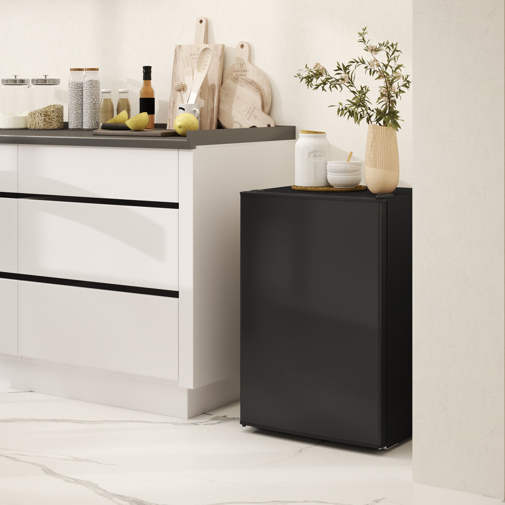 HOMCOM 2.5 Cu.Ft Mini Fridge with Freezer, Single Door Small Refrigerator with Adjustable Thermostat Energy-efficient Low Noise, Mini Refrigerator for Bedroom, Dorm, Office, Black