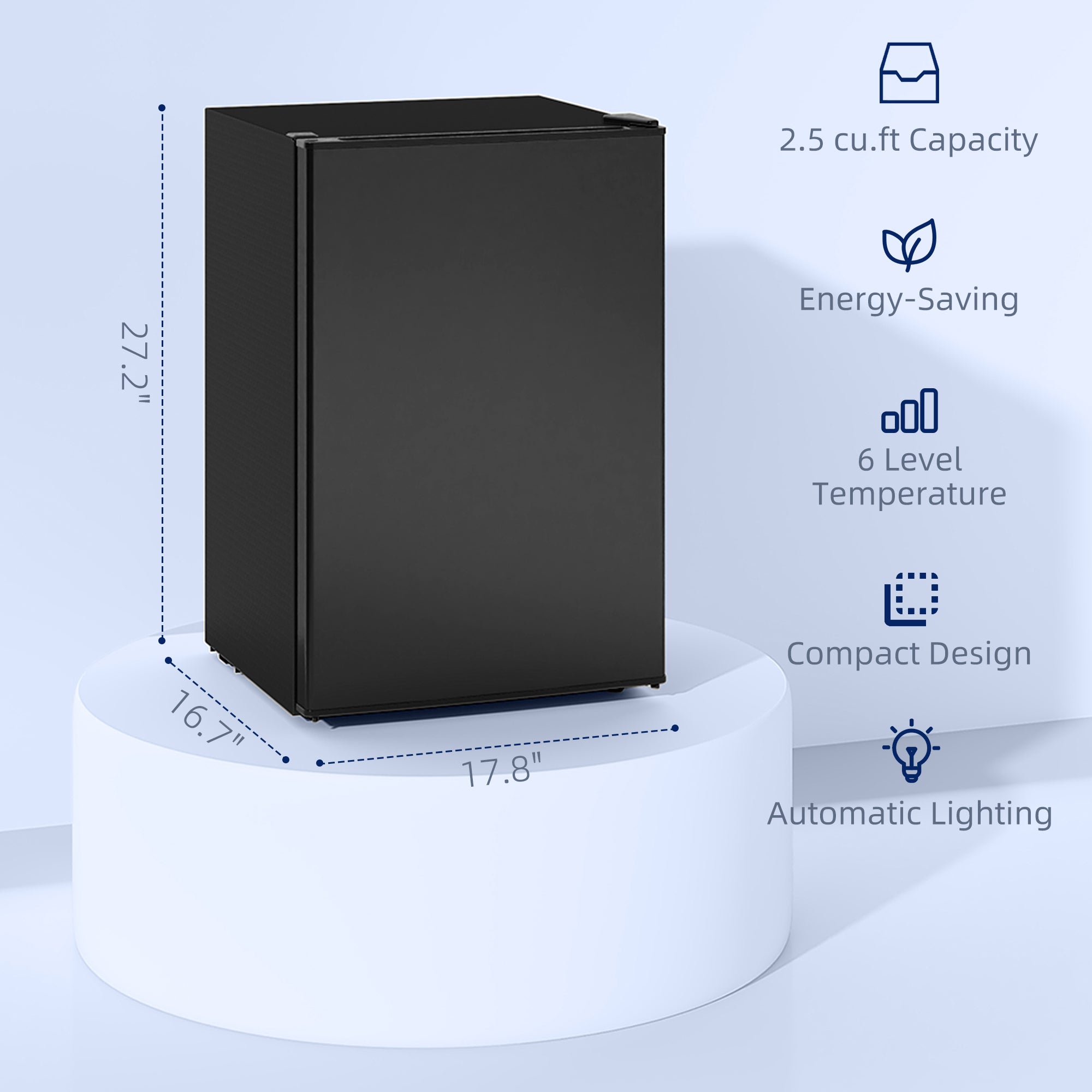 HOMCOM 2.5 Cu.Ft Mini Fridge with Freezer, Single Door Small Refrigerator with Adjustable Thermostat Energy-efficient Low Noise, Mini Refrigerator for Bedroom, Dorm, Office, Black