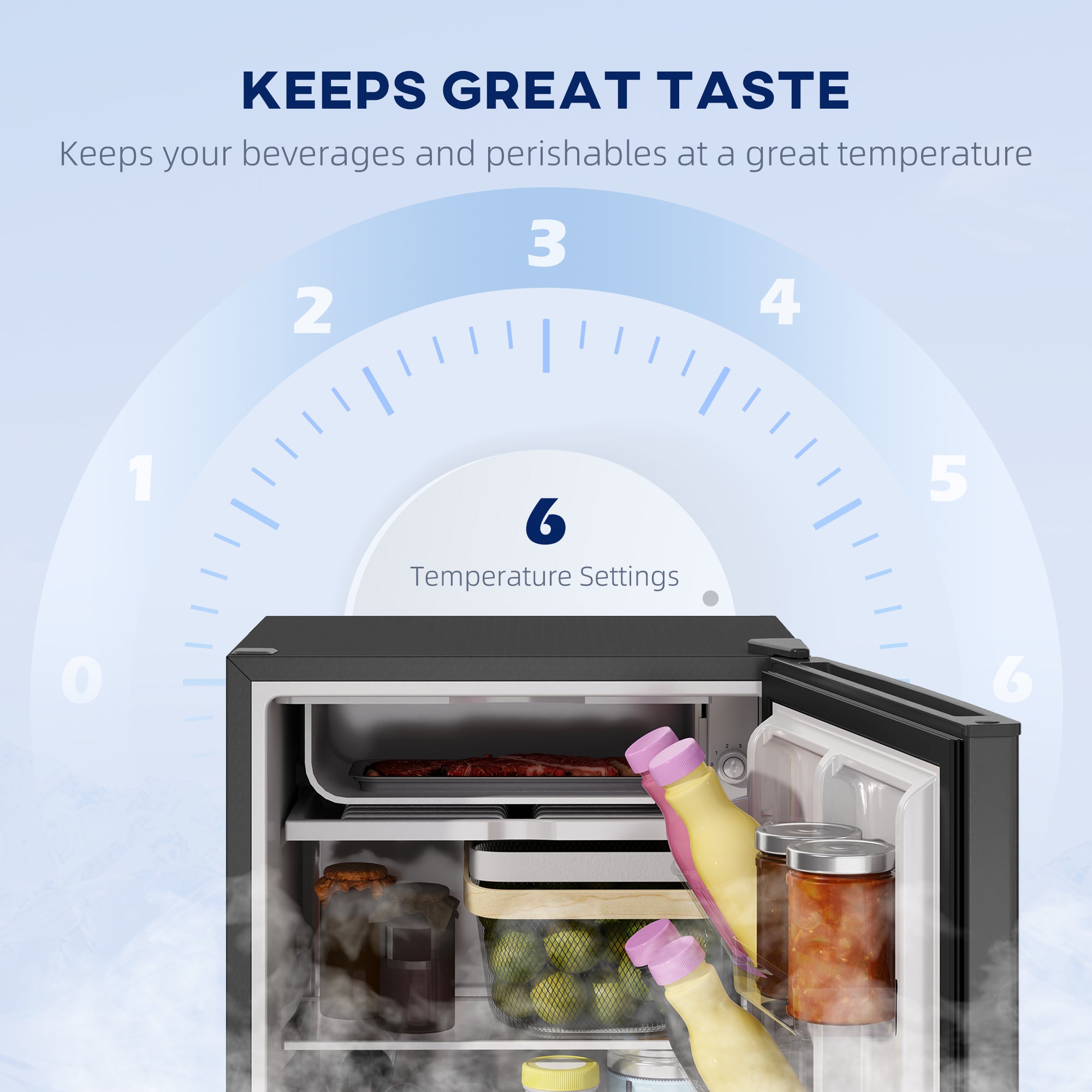 HOMCOM 2.5 Cu.Ft Mini Fridge with Freezer, Single Door Small Refrigerator with Adjustable Thermostat Energy-efficient Low Noise, Mini Refrigerator for Bedroom, Dorm, Office, Black