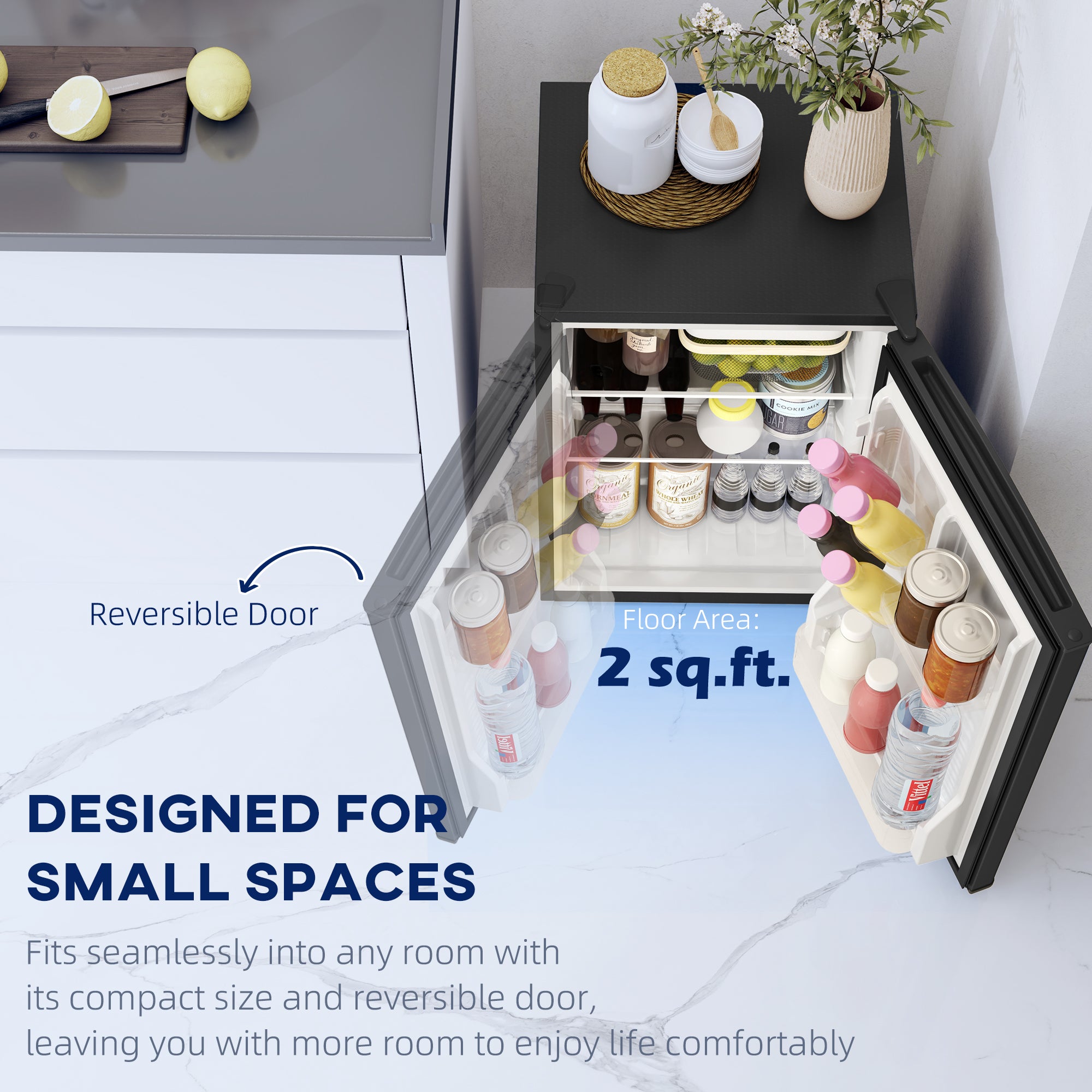 HOMCOM 2.5 Cu.Ft Mini Fridge with Freezer, Single Door Small Refrigerator with Adjustable Thermostat Energy-efficient Low Noise, Mini Refrigerator for Bedroom, Dorm, Office, Black