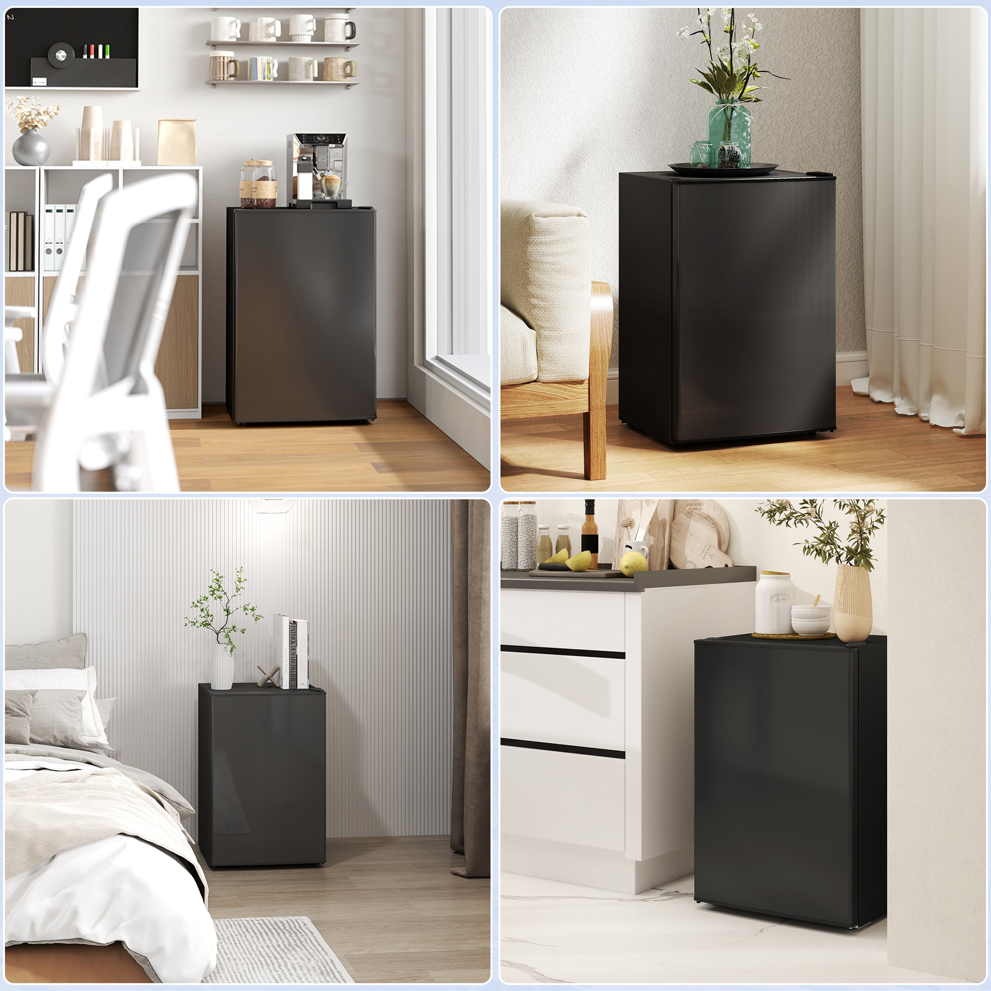 HOMCOM 2.5 Cu.Ft Mini Fridge with Freezer, Single Door Small Refrigerator with Adjustable Thermostat Energy-efficient Low Noise, Mini Refrigerator for Bedroom, Dorm, Office, Black