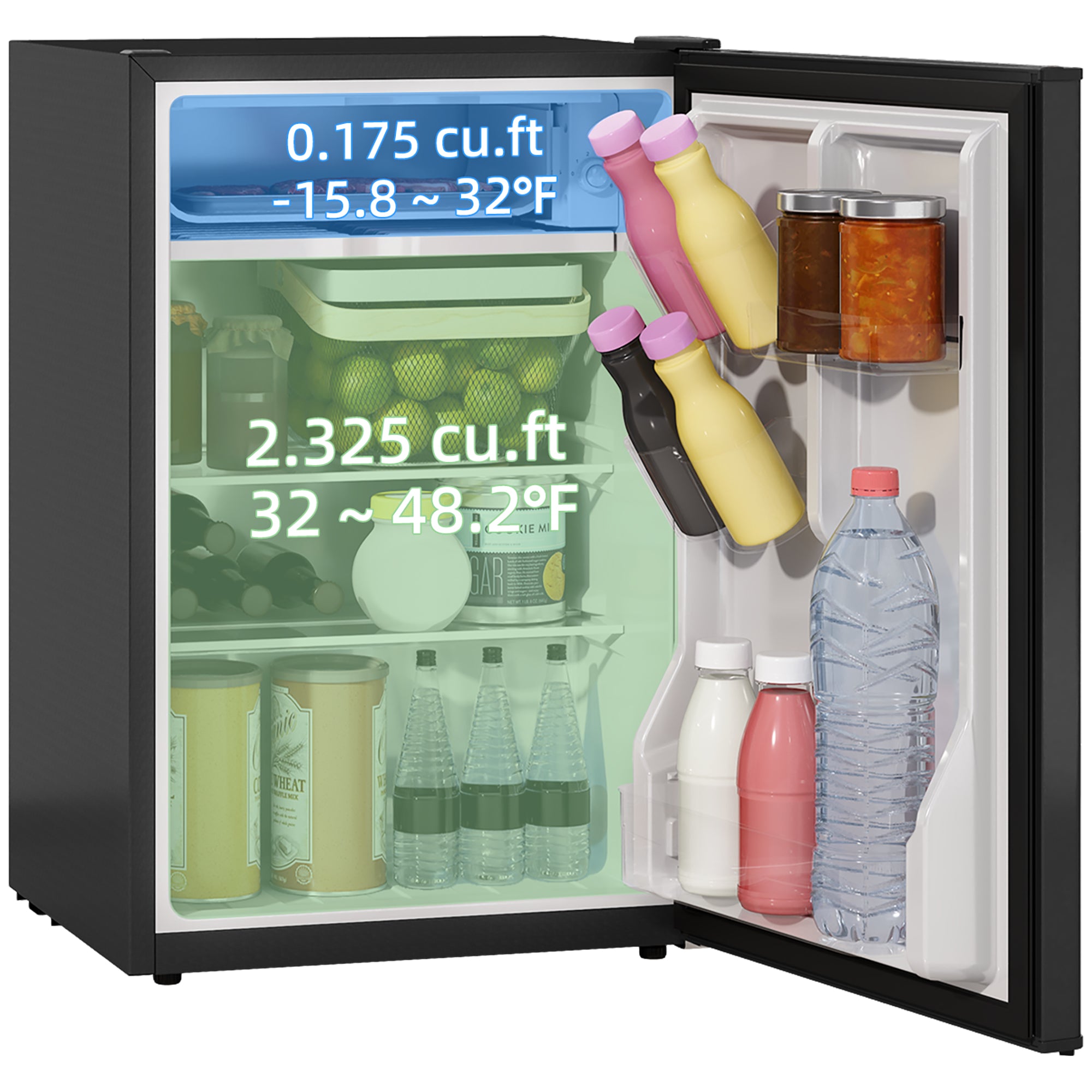 HOMCOM 2.5 Cu.Ft Mini Fridge with Freezer, Single Door Small Refrigerator with Adjustable Thermostat Energy-efficient Low Noise, Mini Refrigerator for Bedroom, Dorm, Office, Black