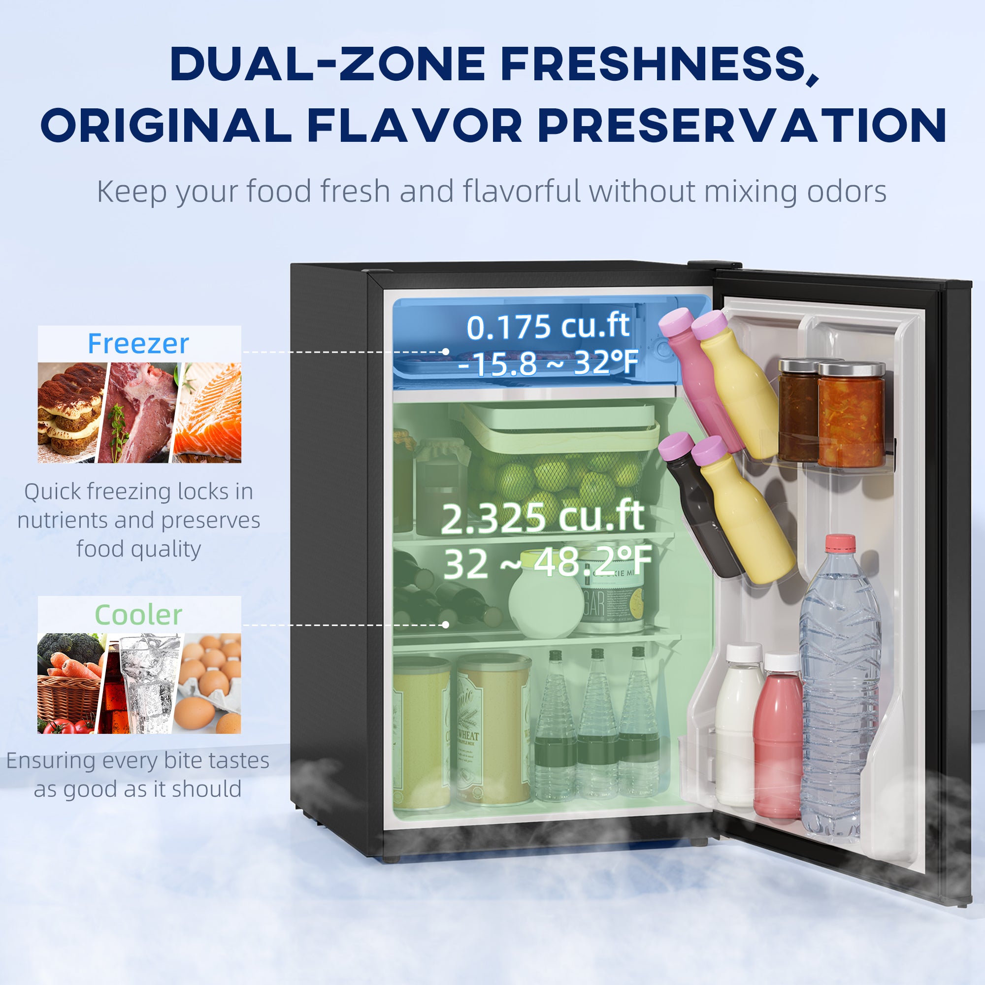 HOMCOM 2.5 Cu.Ft Mini Fridge with Freezer, Single Door Small Refrigerator with Adjustable Thermostat Energy-efficient Low Noise, Mini Refrigerator for Bedroom, Dorm, Office, Black