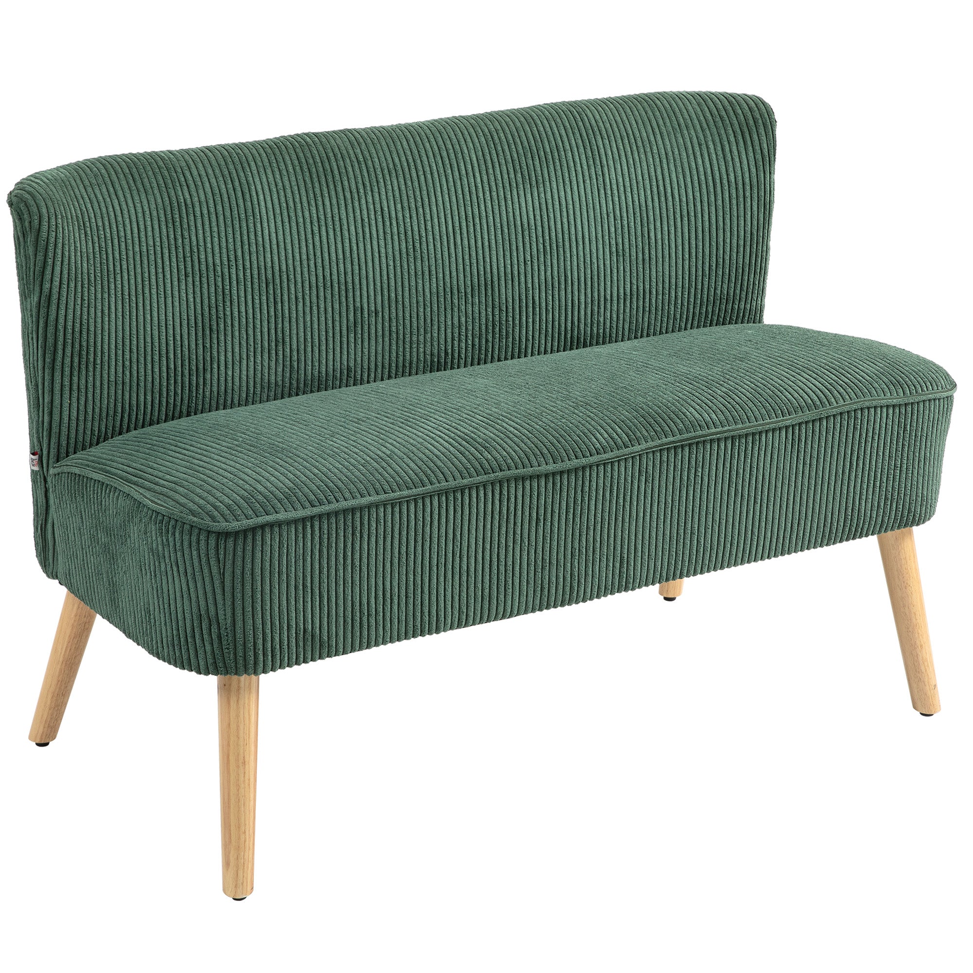 46" Loveseat Sofa, Corduroy Fabric 2 Seater Sofa Couch with Thick Padded Seat and Rubber Wood Legs, Upholstered Small Couch for Living Room, Home Office, Green