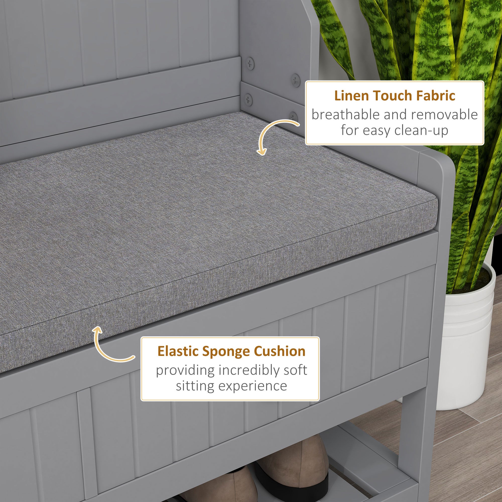 3-in-1 Hall Tree, Entryway Bench w/ Coat Rack, 2 Drawers, 4 Hooks & Padded Seat, Gray