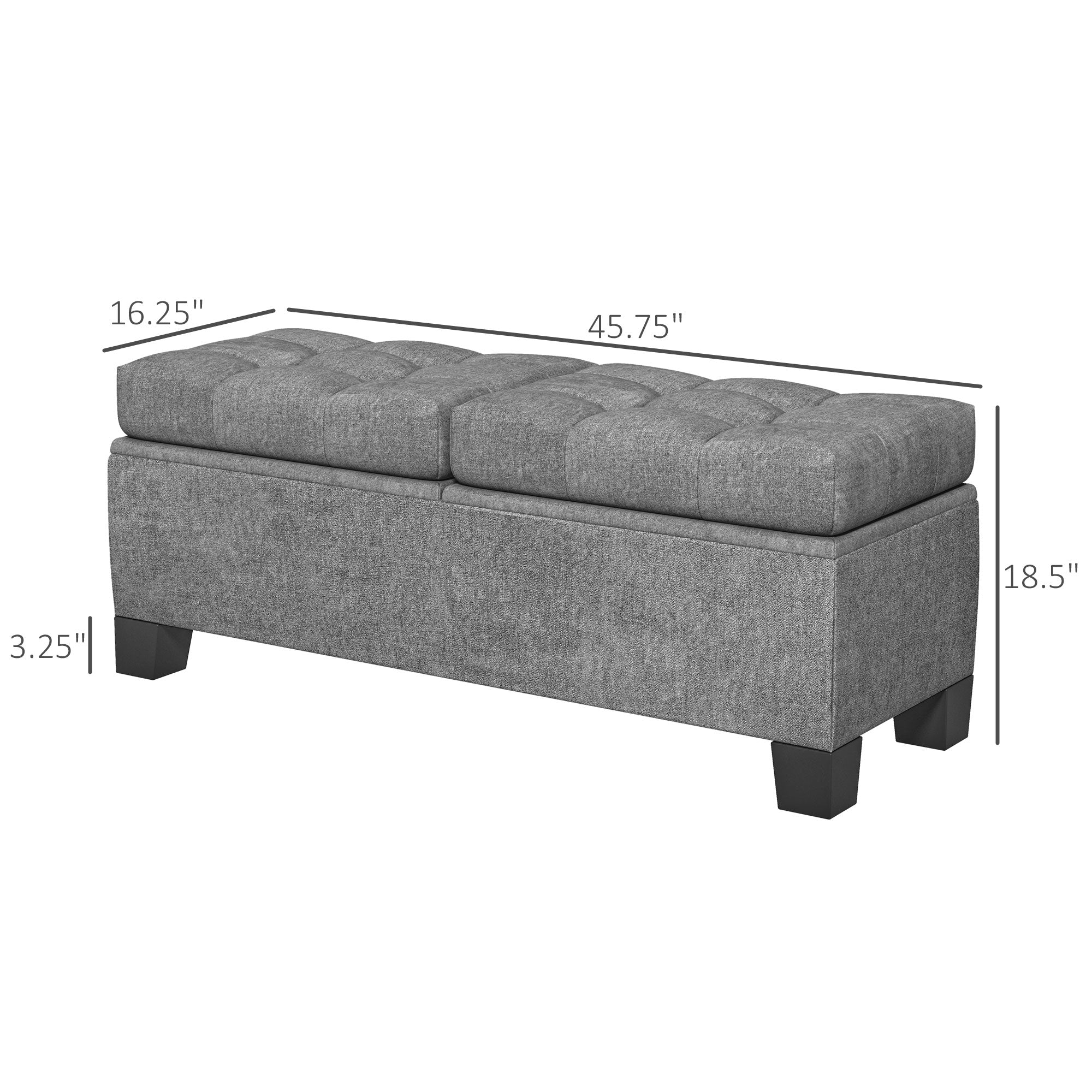 46" Storage Ottoman Bench, Steel Frame, Button Tufted & Safety Hinges, Gray