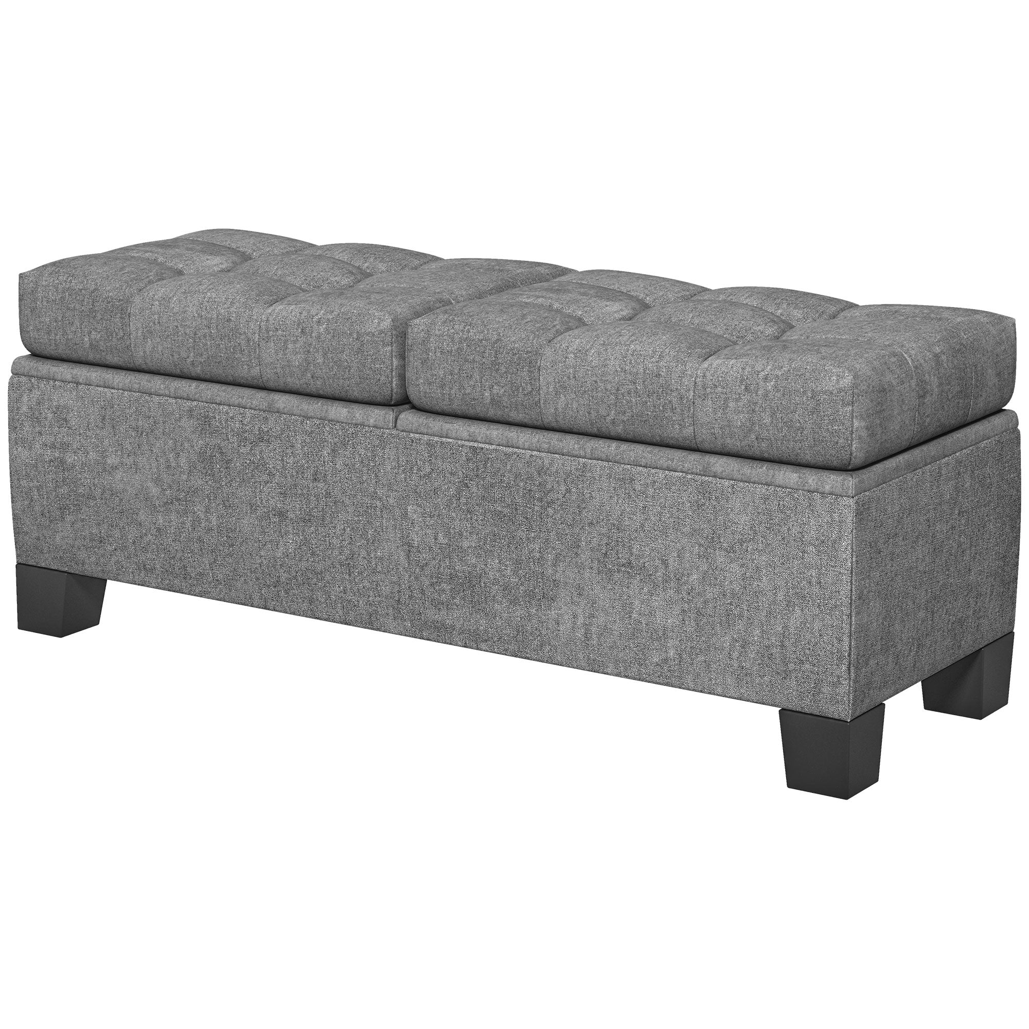 46" Storage Ottoman Bench, Steel Frame, Button Tufted & Safety Hinges, Gray