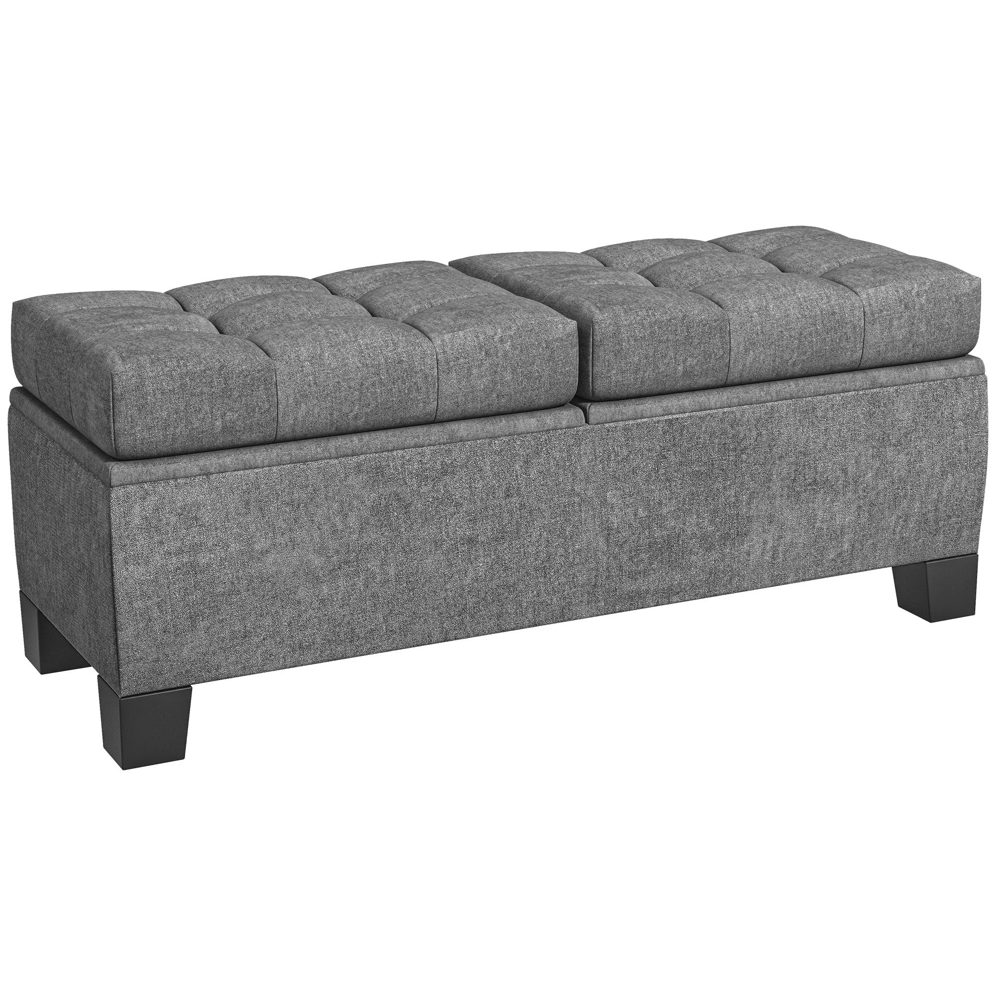 46" Storage Ottoman Bench, Steel Frame, Button Tufted & Safety Hinges, Gray