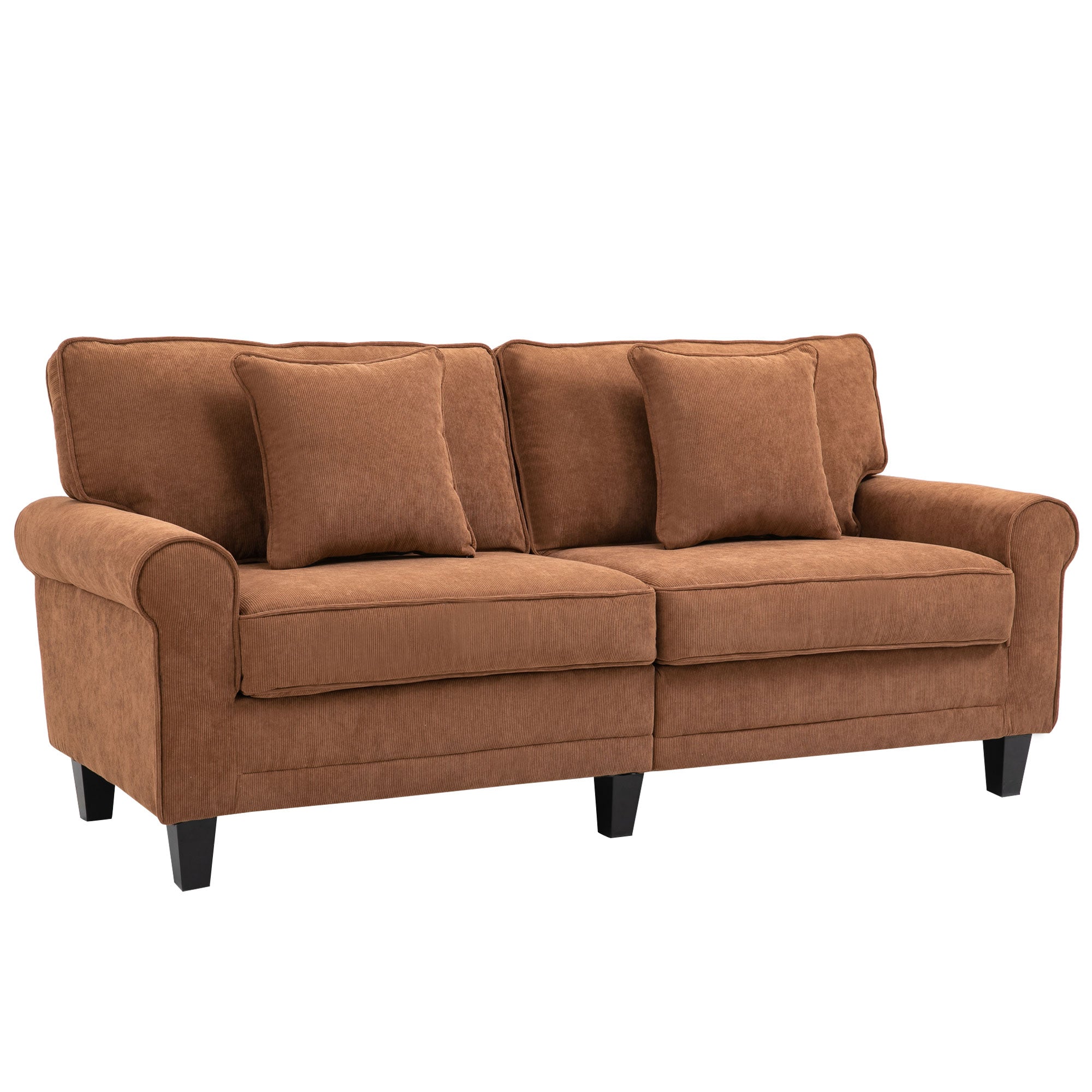 HOMCOM Modern 3-Seater Sofa, Corduroy Fabric Couch with Pine Wood Legs, Rolled Arms for Living Room, Brown