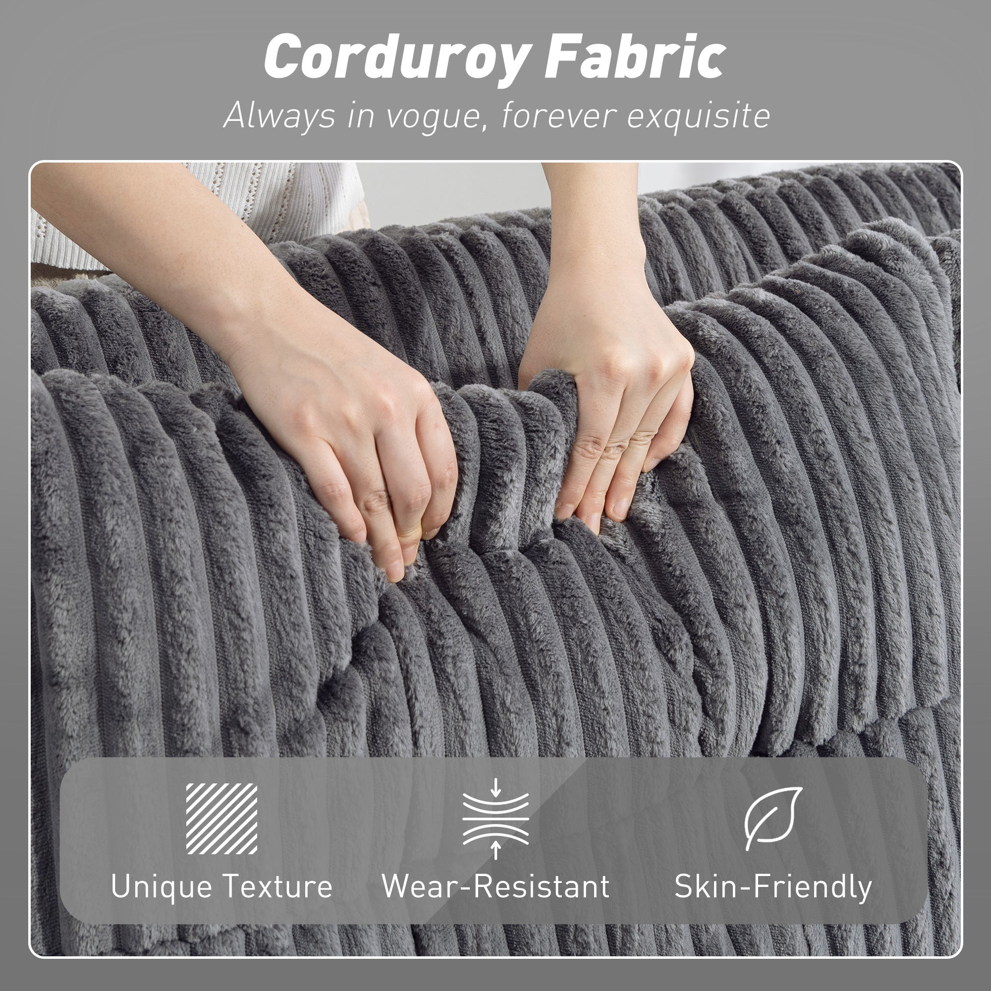 2 Seater Sofa Bed, Corduroy Click Clack Sleeper Sofa with Pull Out Design, 2 Pillows, Cup Holders, Side Pockets, Convertible Loveseat Bed Settee for Living Room, 157x190cm, Charcoal Grey