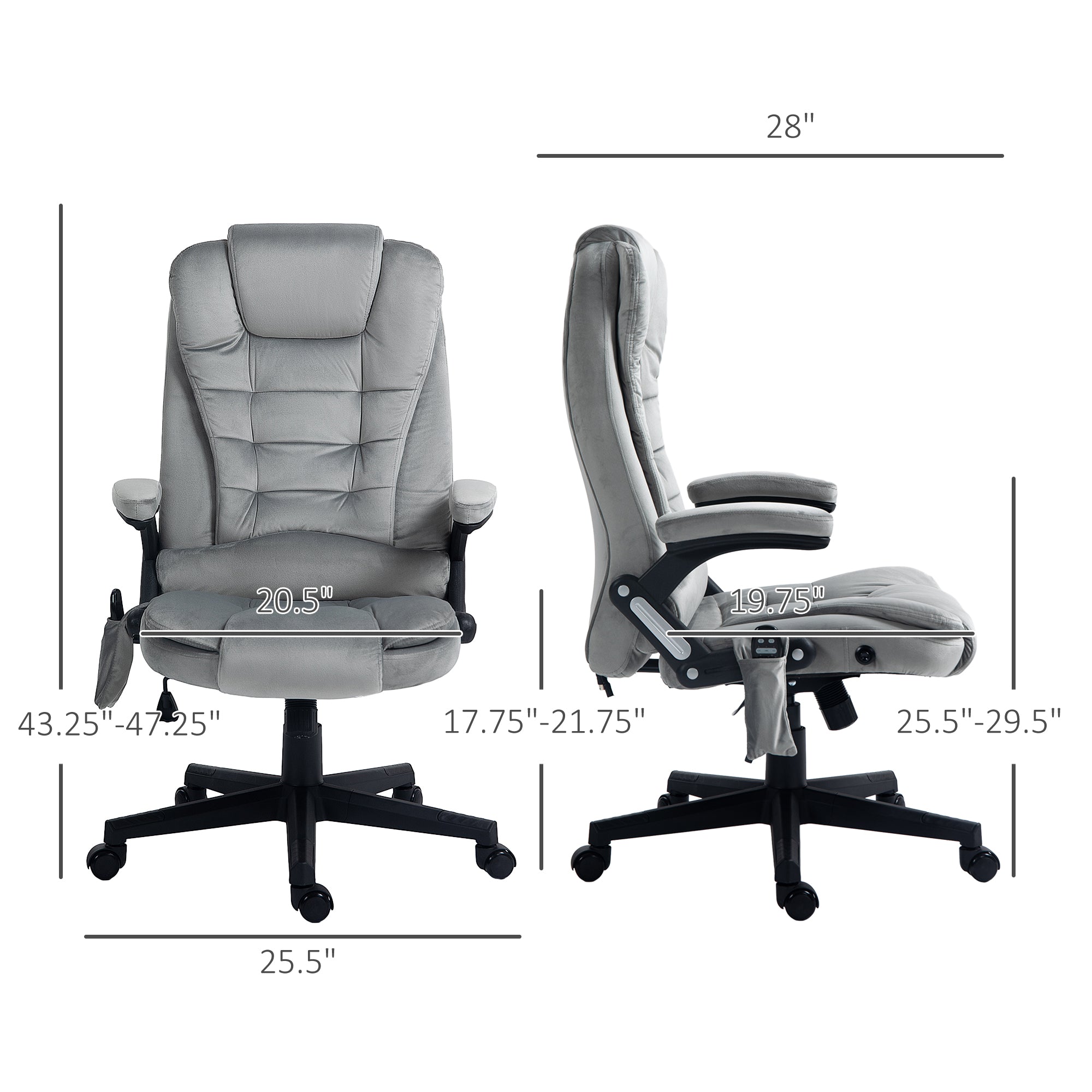 6 Points Heated Executive Office Chair, Velvet High Back Massage Office Chair, Gray