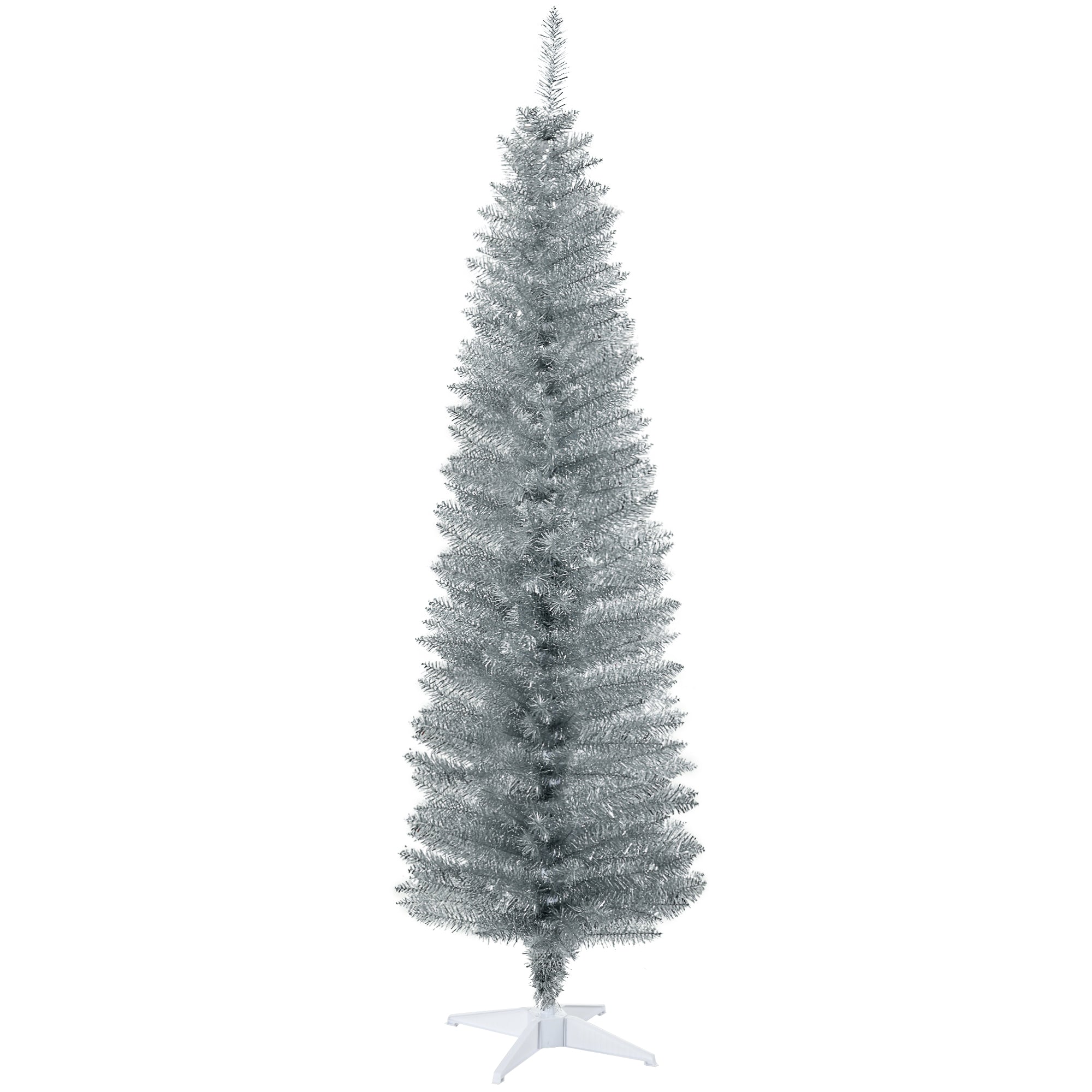 6' Artificial Pencil Christmas Tree, Slim Xmas Tree with 390 Realistic Branch Tips and Plastic Stand, Silver