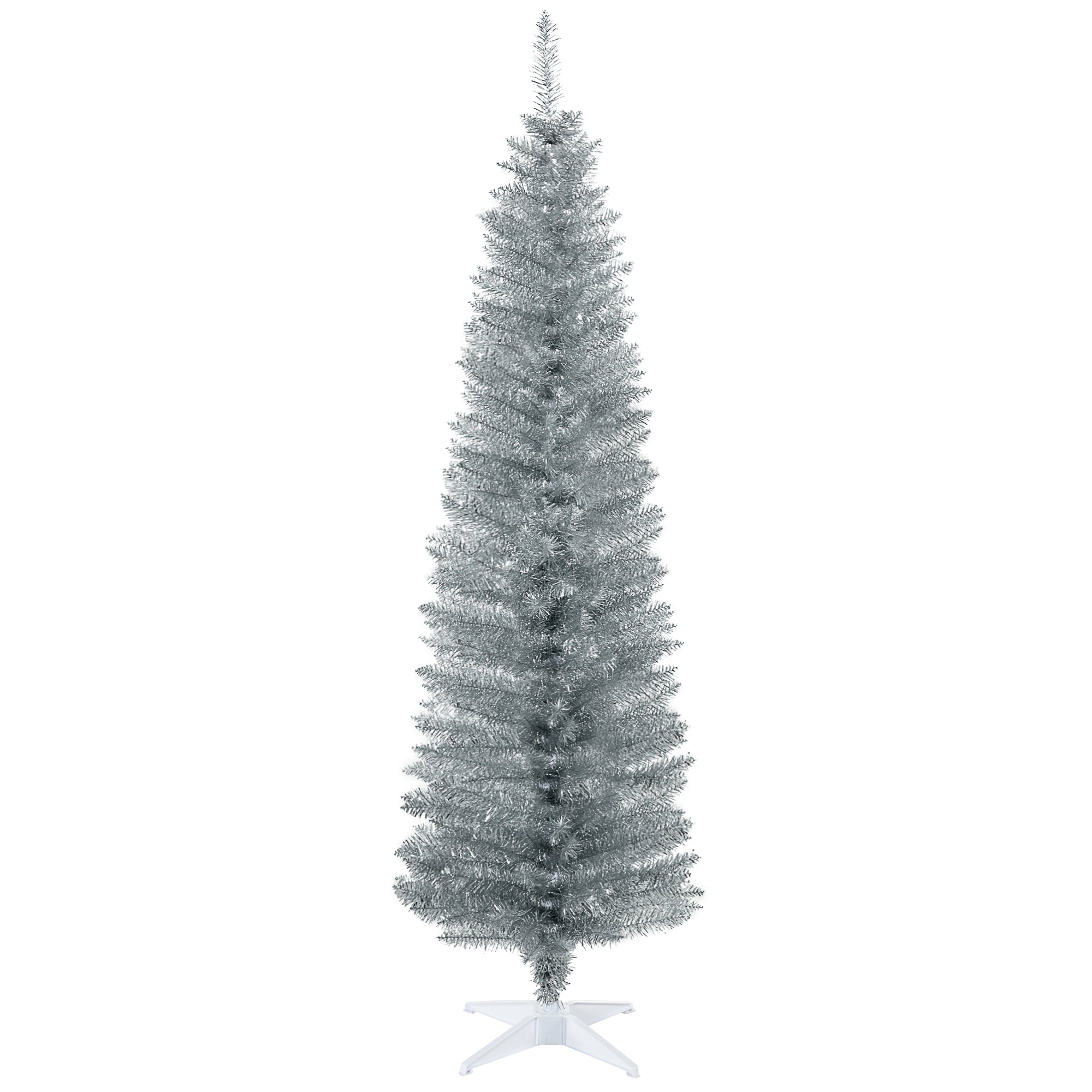 6' Artificial Pencil Christmas Tree, Slim Xmas Tree with 390 Realistic Branch Tips and Plastic Stand, Silver