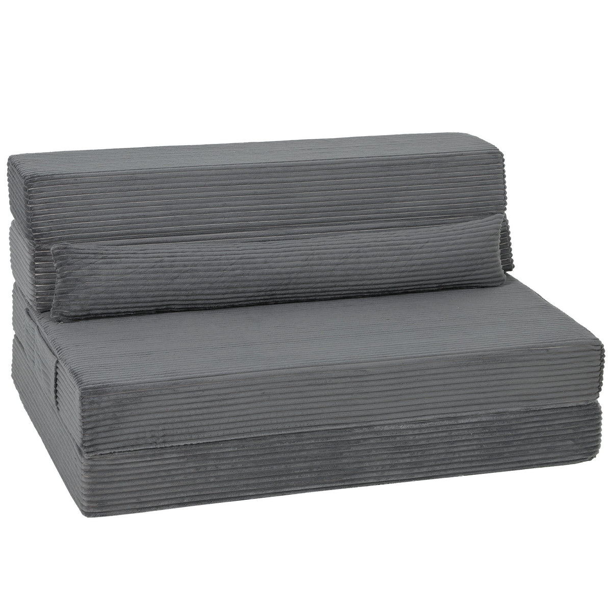 Floor Chair with Back Support, Corduroy Folding Sleeper Sofa, Boneless Cloud Floor Gaming Chair with Thick Cushion, Lumbar Pillow, Side Pockets for Living Room, Dark Grey