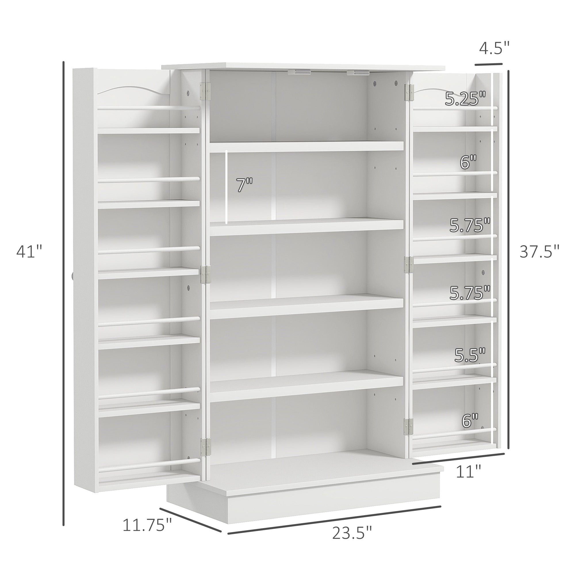 41" Kitchen Pantry Cabinet w/ 12 Door Shelves, Double Doors, 5-tier Shelving, Paper White