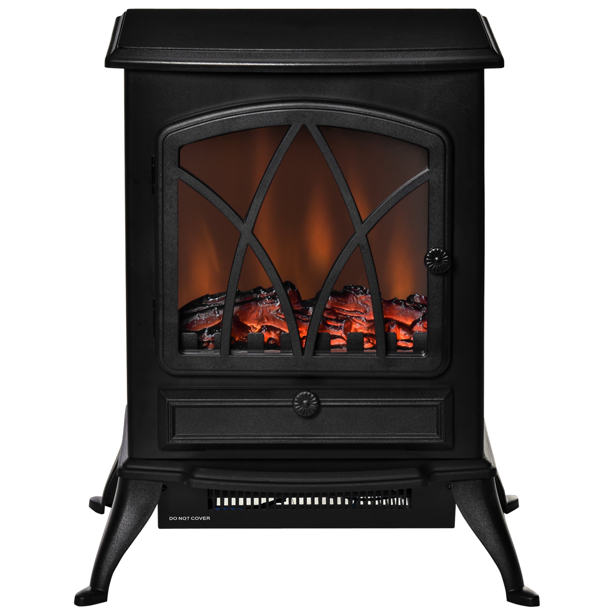 Electric Fireplace Heater Freestanding Fireplace Stove with Adjustable LED Flame Effect and Front Door, 750W/1500W, Black